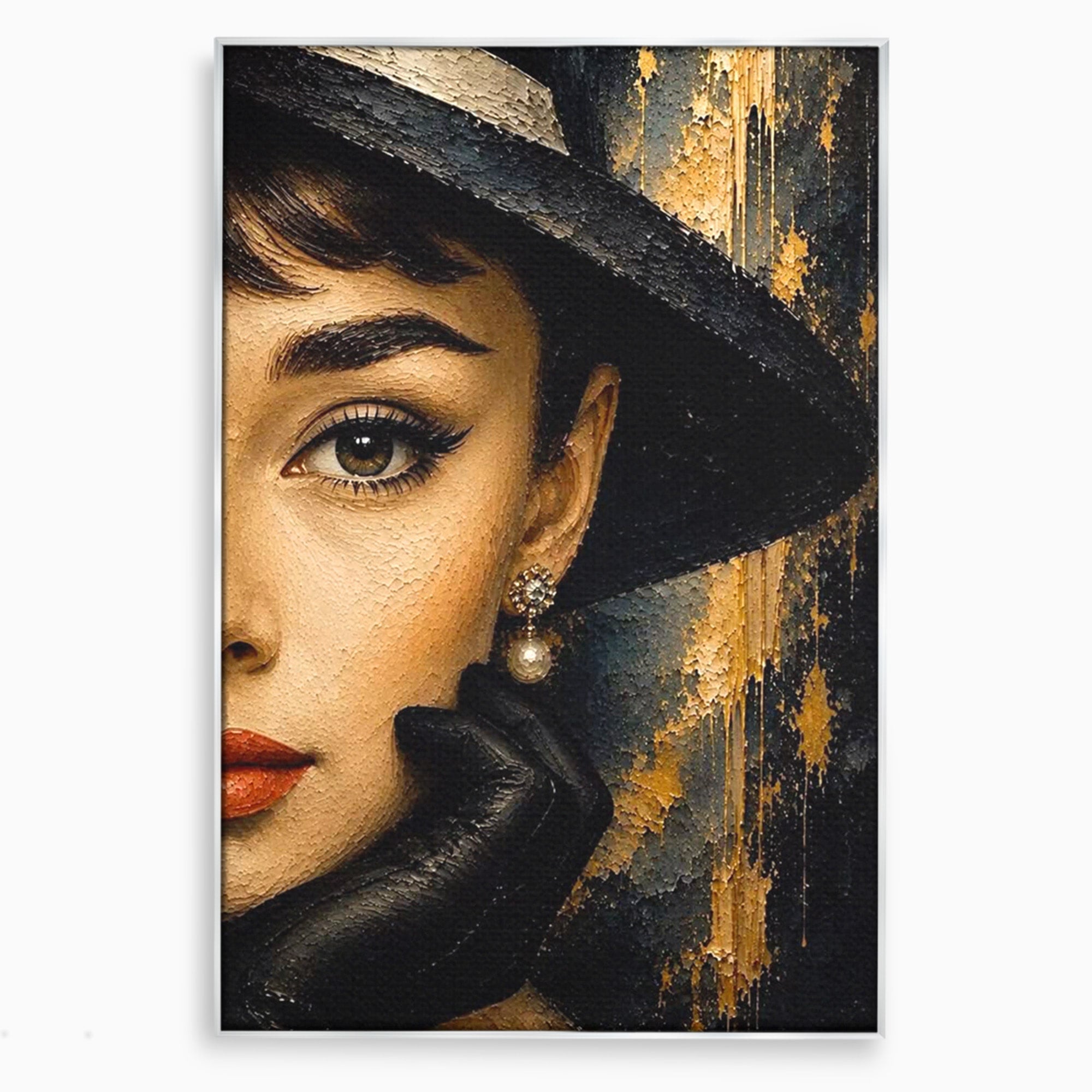 Tablou Canvas Premium LuxCanva® PI1166, Eleganta Atemporala, Audrey Hepburn, Diva, Palarie, Eleganta, Living, Dormitor, Culori Vibrante