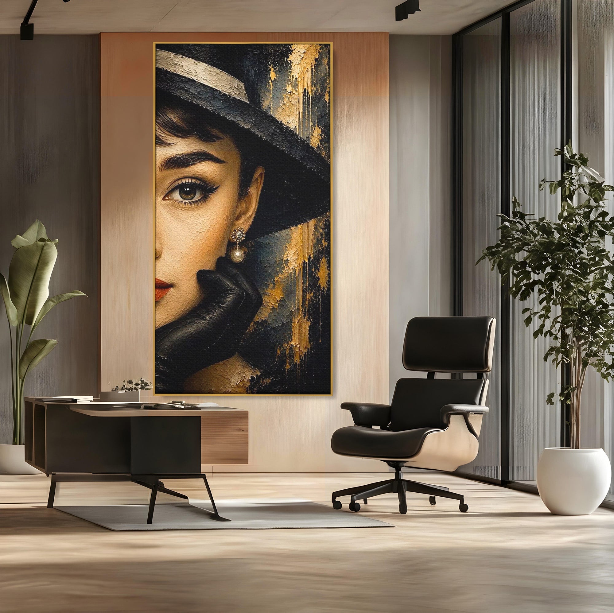 Tablou Canvas Premium LuxCanva® PI1166, Eleganta Atemporala, Audrey Hepburn, Diva, Palarie, Eleganta, Living, Dormitor, Culori Vibrante