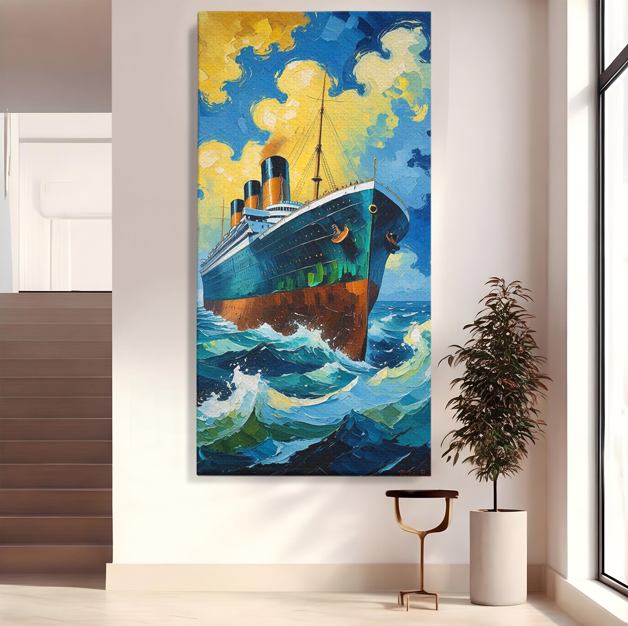 Tablou Canvas Premium LuxCanva® PI1168, Vasul De Pe Mare, Valuri, Ocean, Peisaj Marin, Calatorie, Living, Birou, Culori Vibrante