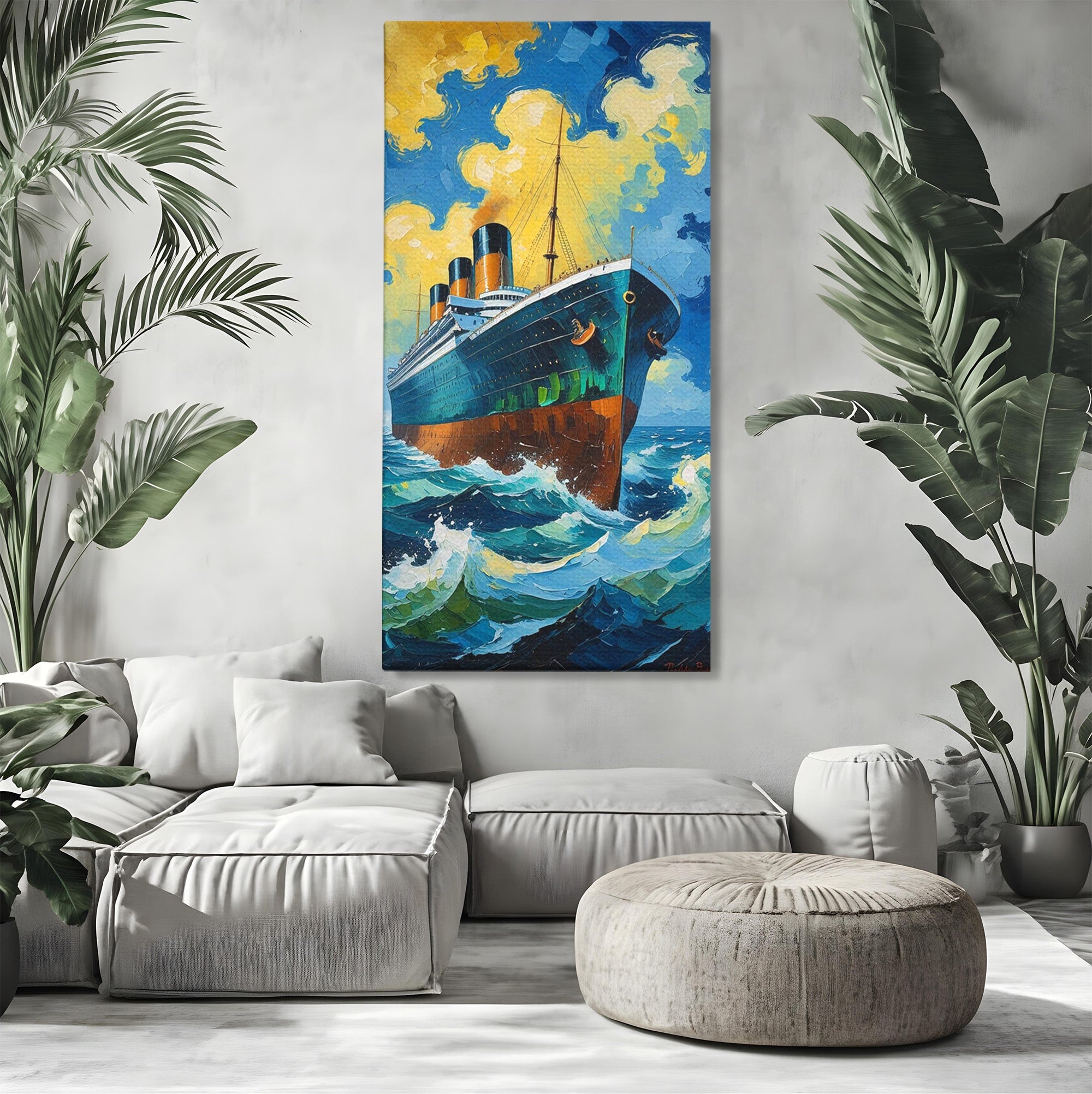 Tablou Canvas Premium LuxCanva® PI1168, Vasul De Pe Mare, Valuri, Ocean, Peisaj Marin, Calatorie, Living, Birou, Culori Vibrante