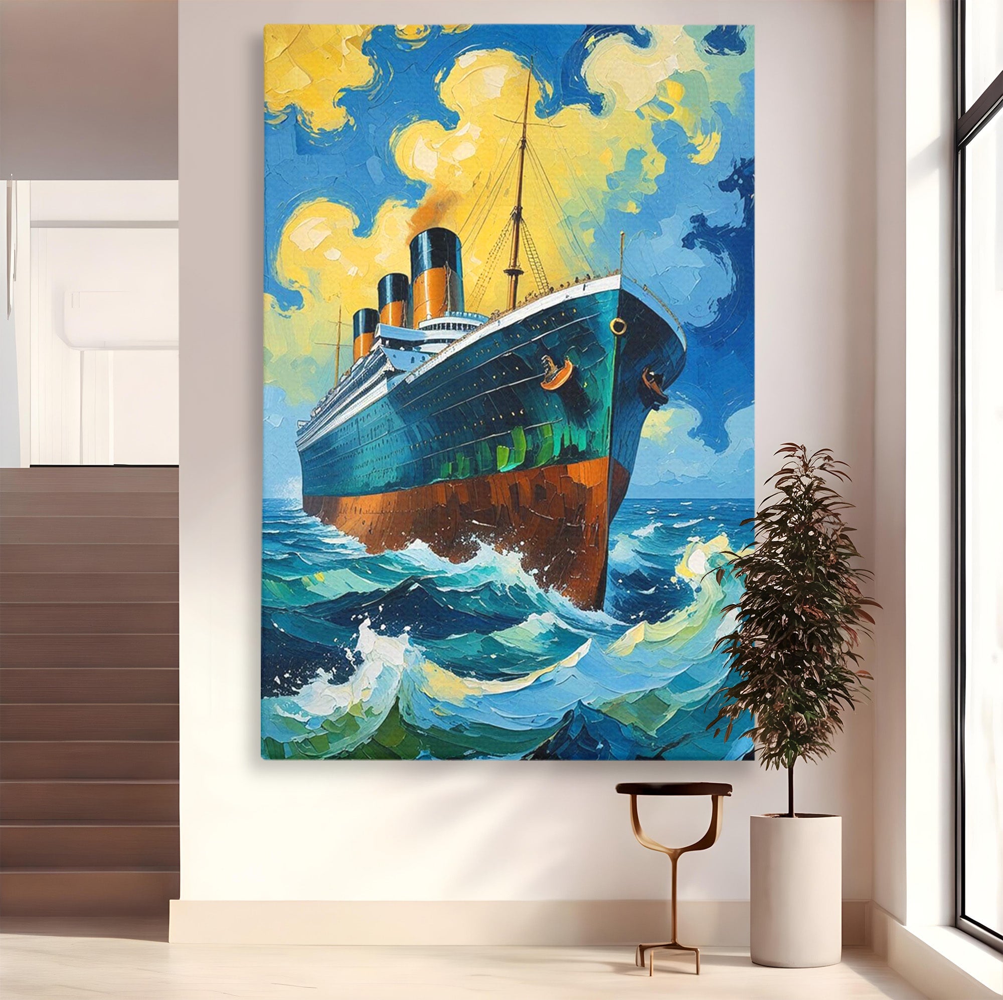 Tablou Canvas Premium LuxCanva® PI1168, Vasul De Pe Mare, Valuri, Ocean, Peisaj Marin, Calatorie, Living, Birou, Culori Vibrante