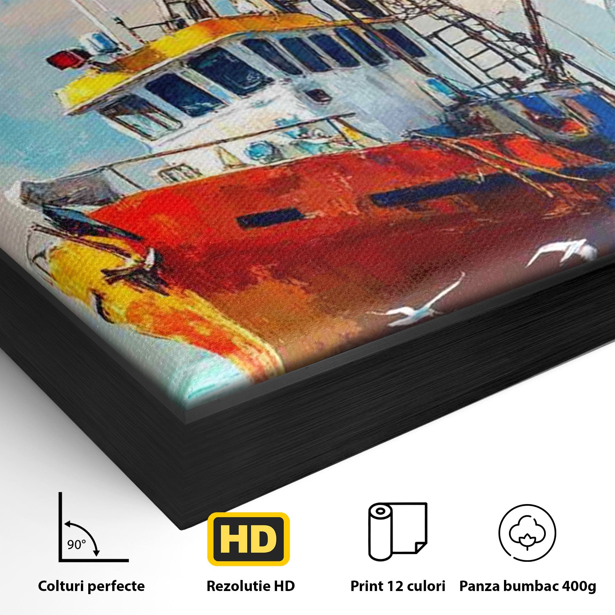 Tablou Canvas Premium LuxCanva® PI1169, Vaporul Pescarilor, Pescador, Pescarusi, Mare, Valuri, Living, Culori Vibrante
