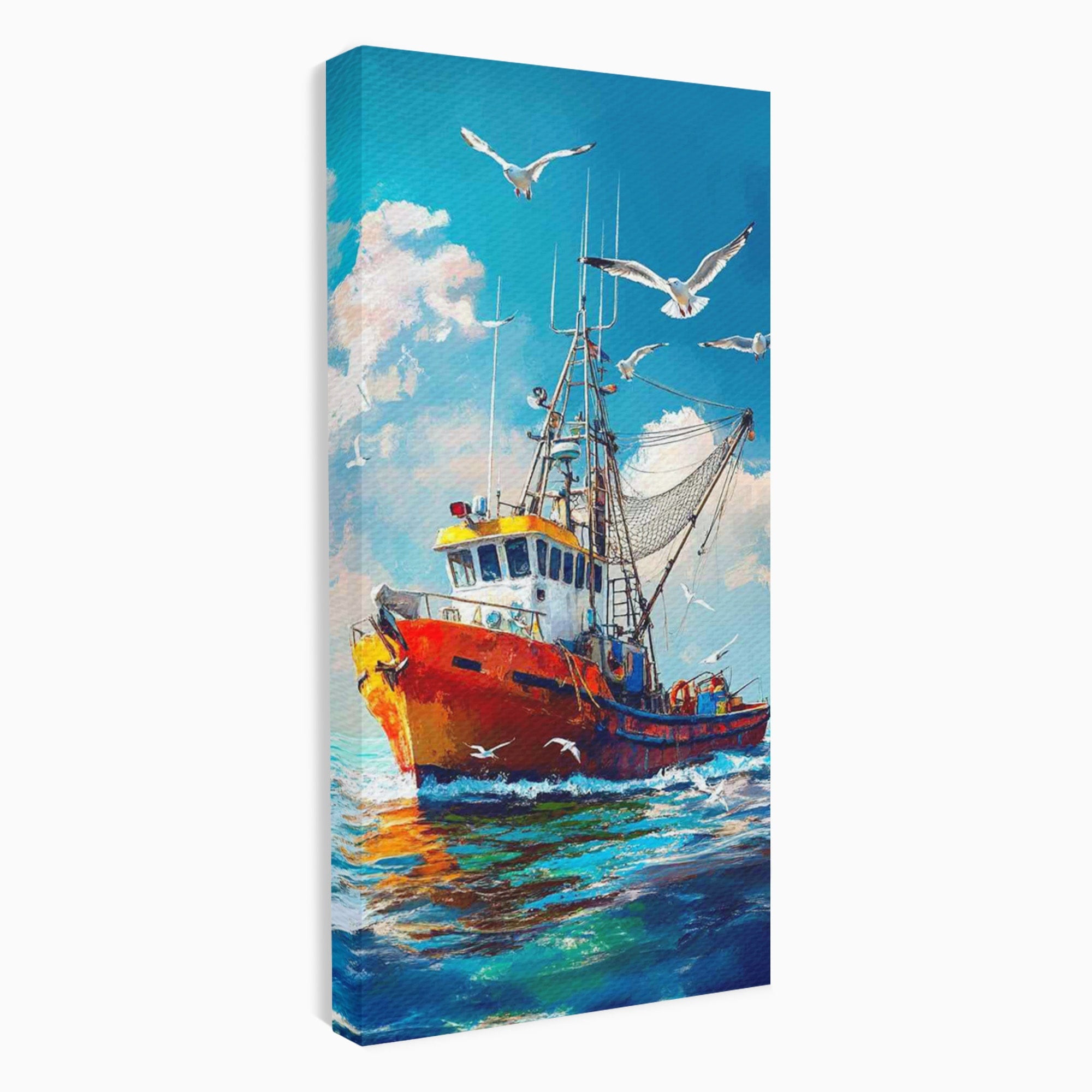 Tablou Canvas Premium LuxCanva® PI1169, Vaporul Pescarilor, Pescador, Pescarusi, Mare, Valuri, Living, Culori Vibrante
