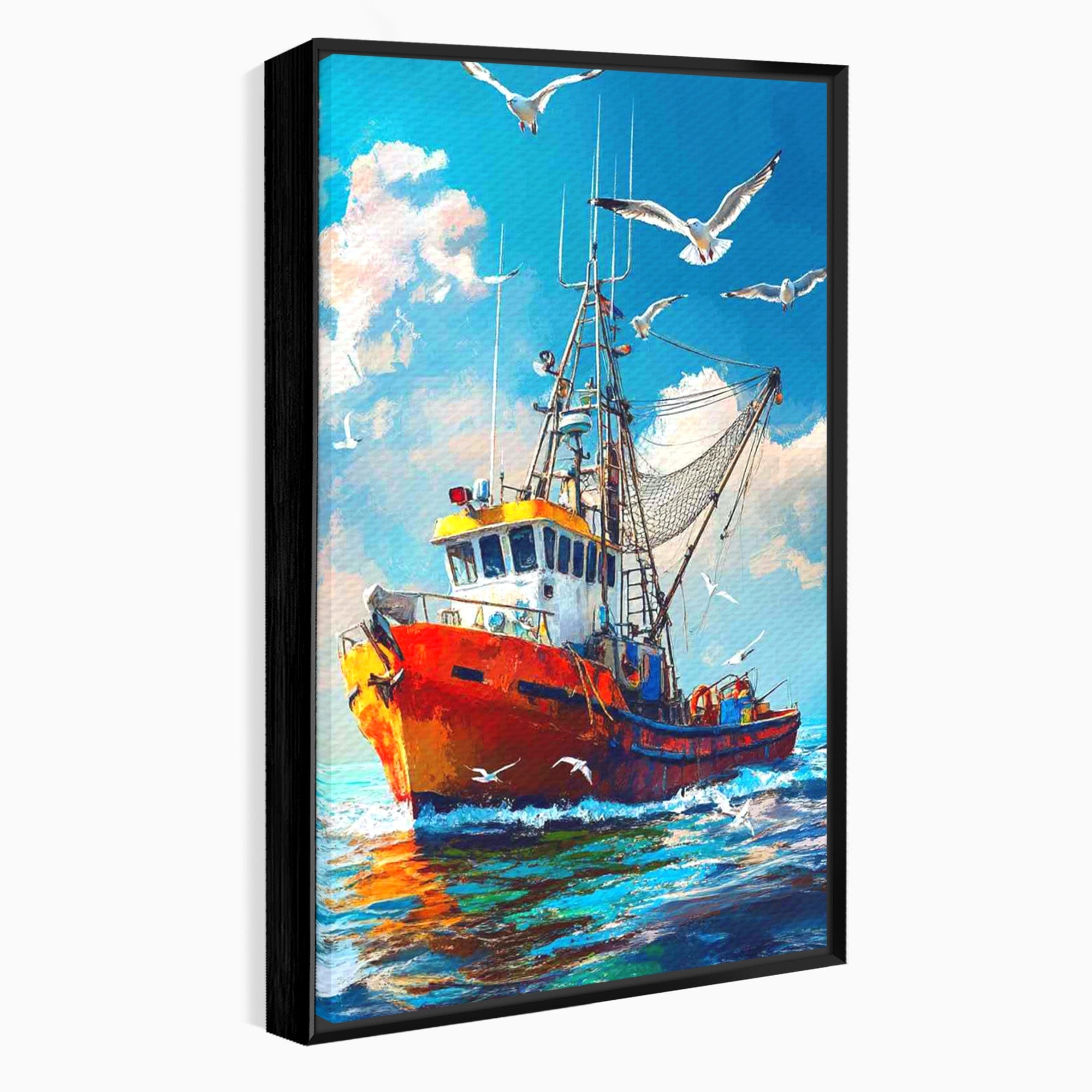 Tablou Canvas Premium LuxCanva® PI1169, Vaporul Pescarilor, Pescador, Pescarusi, Mare, Valuri, Living, Culori Vibrante