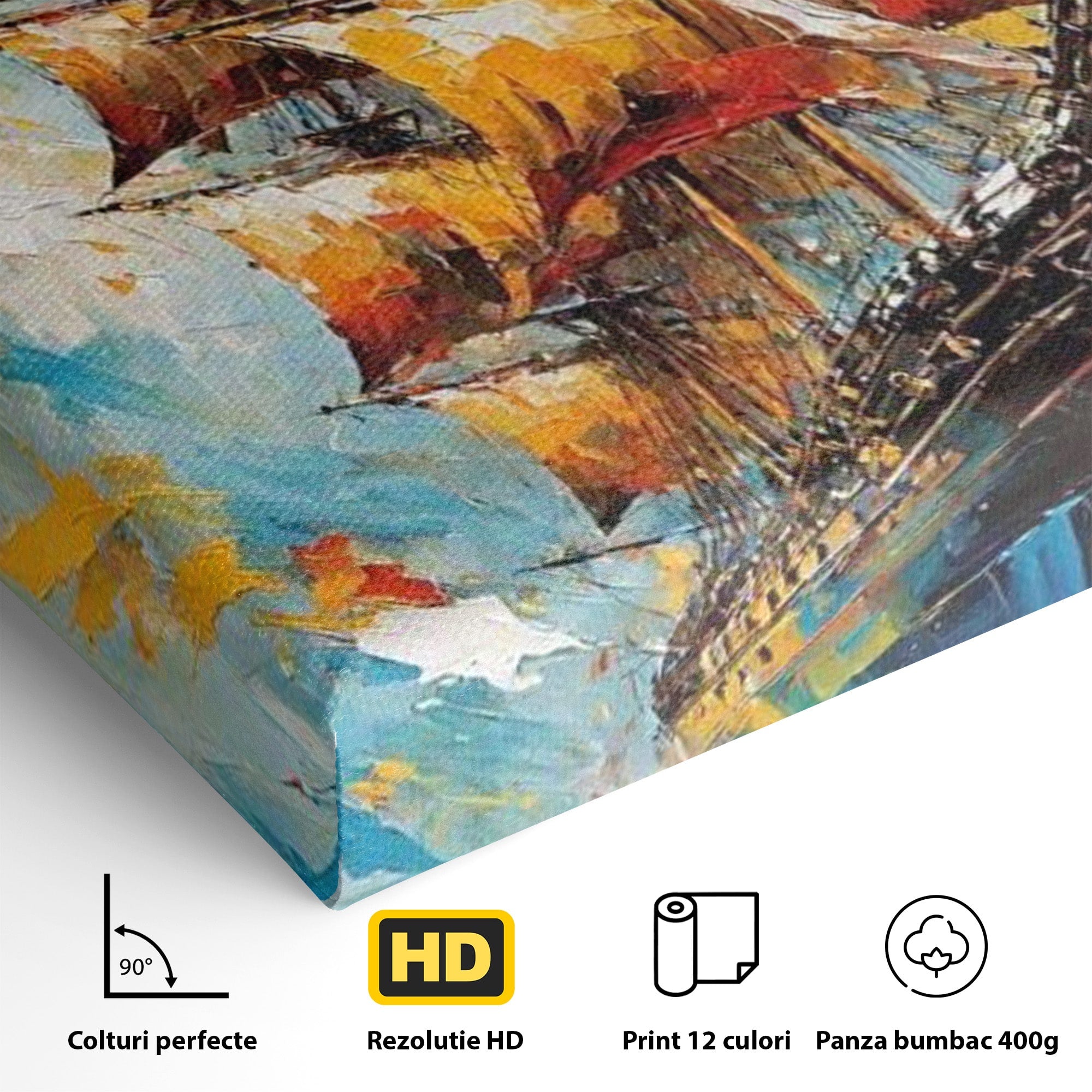 Tablou Canvas Premium LuxCanva® PI1170, Corabie In Vant, Velier, Mare, Ancora, Aventura, Living, Culori Vibrante
