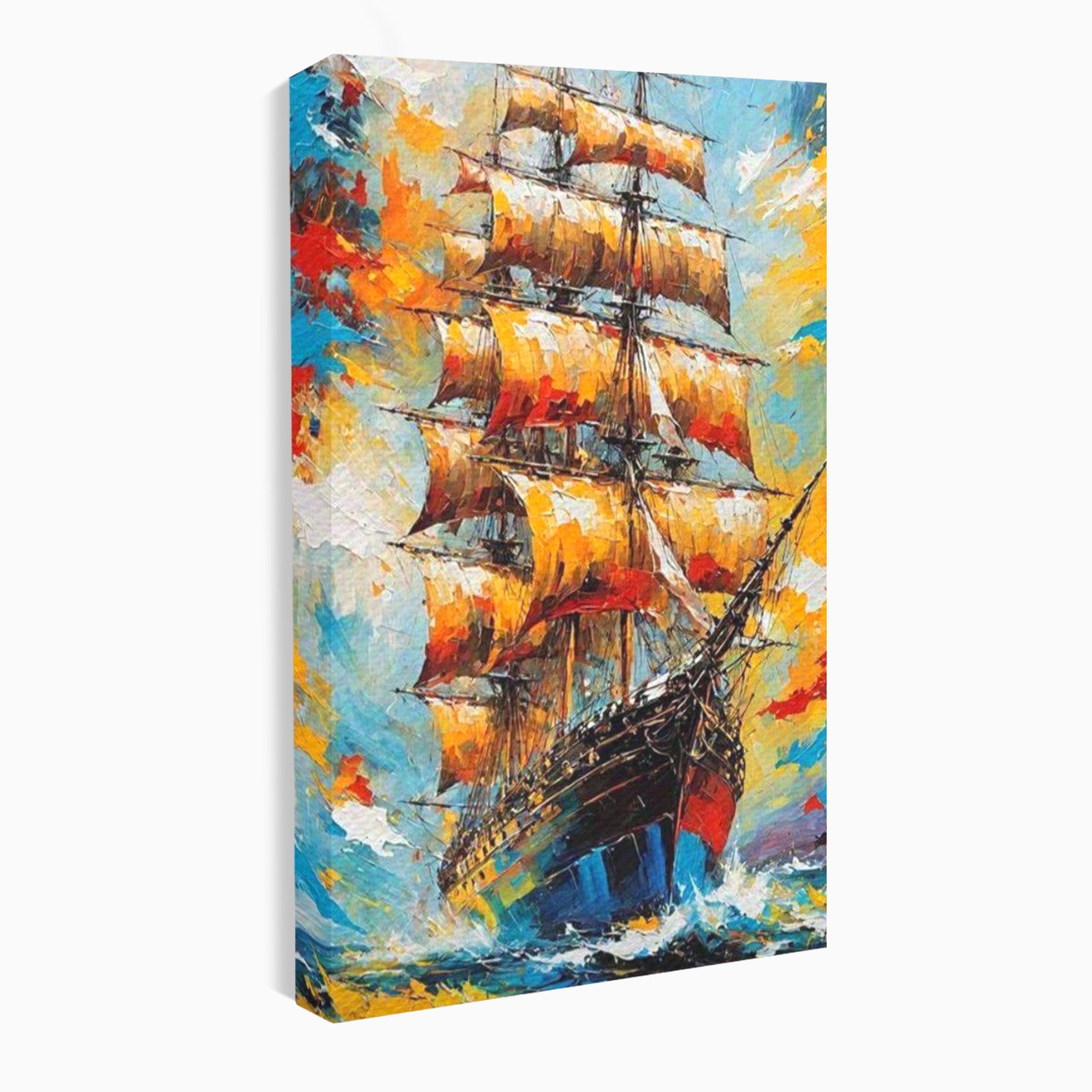 Tablou Canvas Premium LuxCanva® PI1170, Corabie In Vant, Velier, Mare, Ancora, Aventura, Living, Culori Vibrante