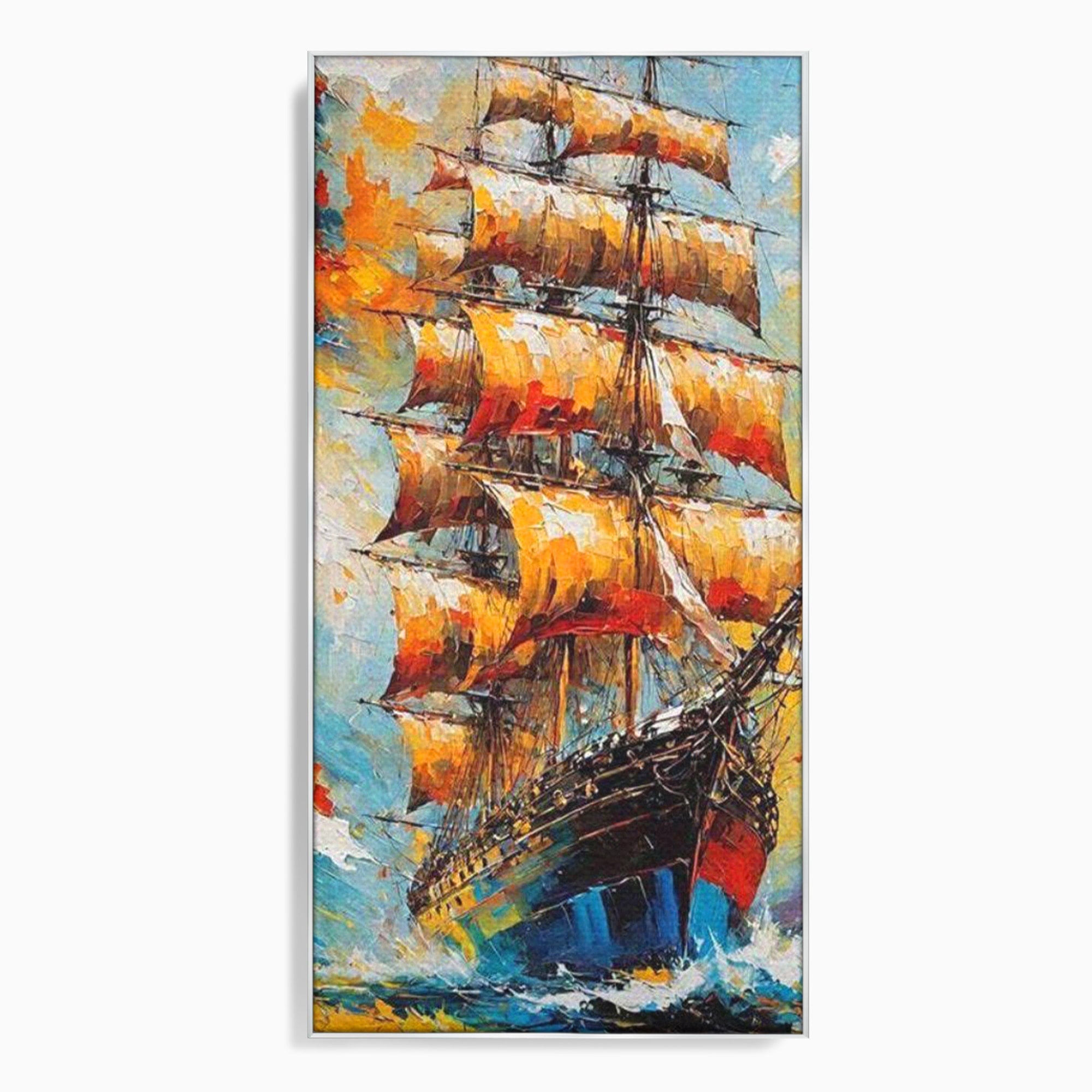 Tablou Canvas Premium LuxCanva® PI1170, Corabie In Vant, Velier, Mare, Ancora, Aventura, Living, Culori Vibrante