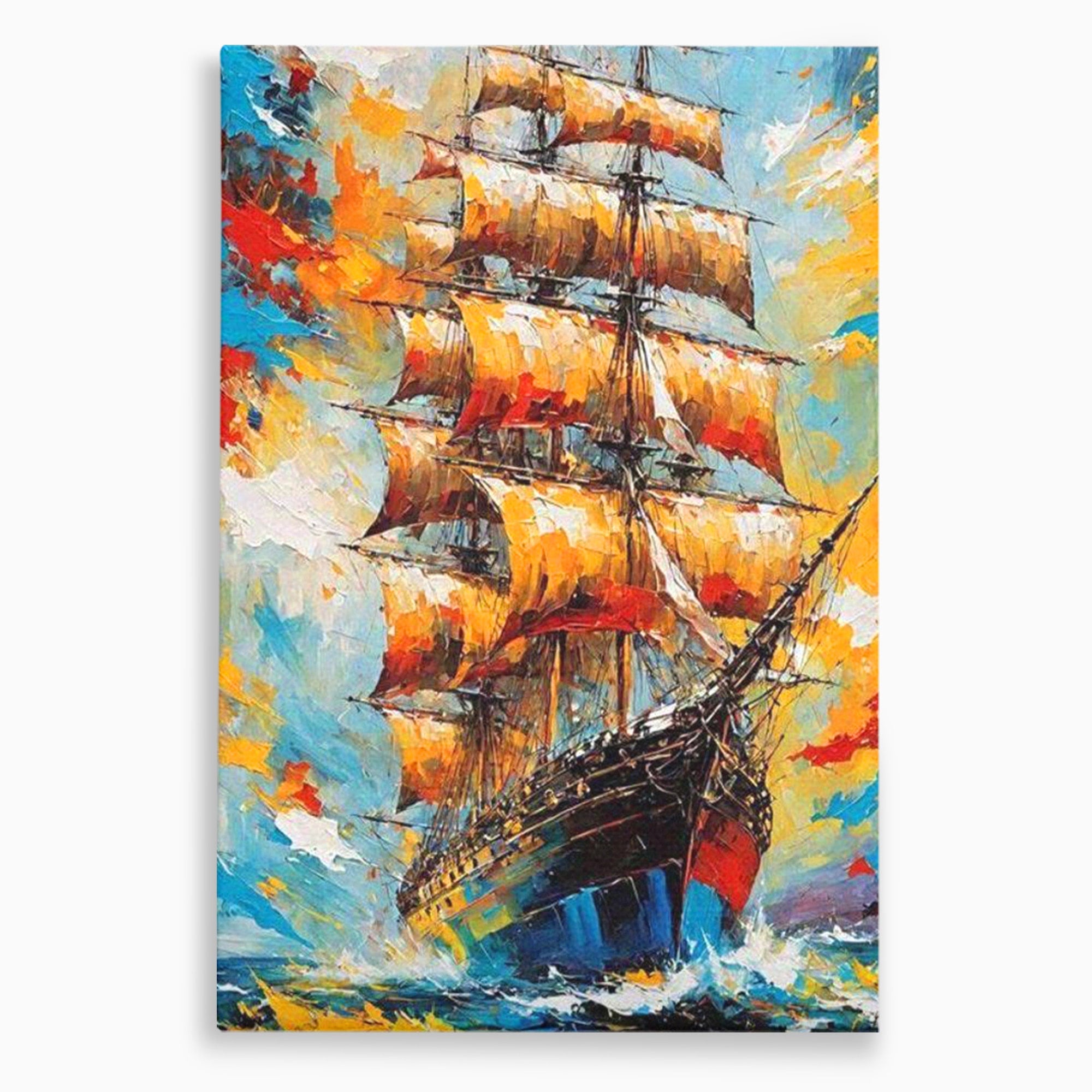 Tablou Canvas Premium LuxCanva® PI1170, Corabie In Vant, Velier, Mare, Ancora, Aventura, Living, Culori Vibrante