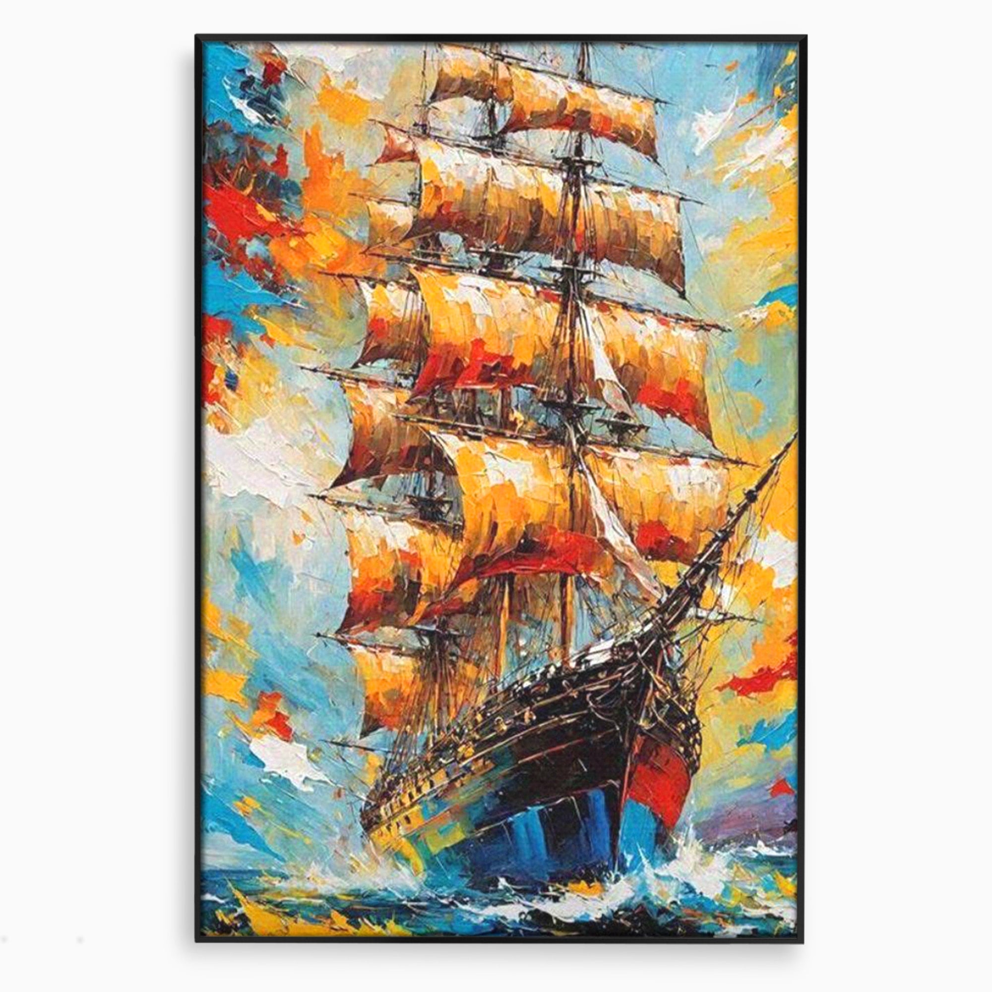 Tablou Canvas Premium LuxCanva® PI1170, Corabie In Vant, Velier, Mare, Ancora, Aventura, Living, Culori Vibrante