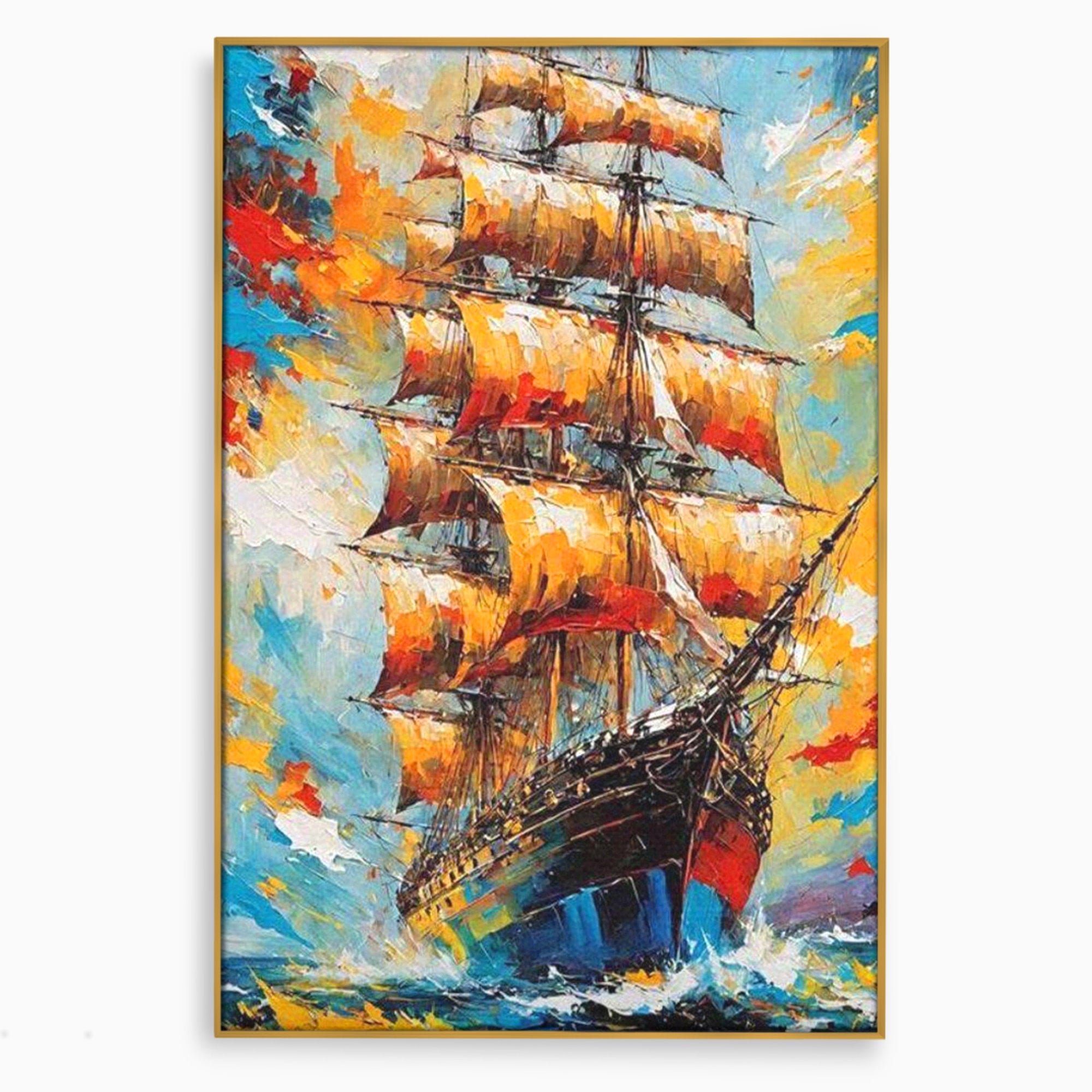 Tablou Canvas Premium LuxCanva® PI1170, Corabie In Vant, Velier, Mare, Ancora, Aventura, Living, Culori Vibrante