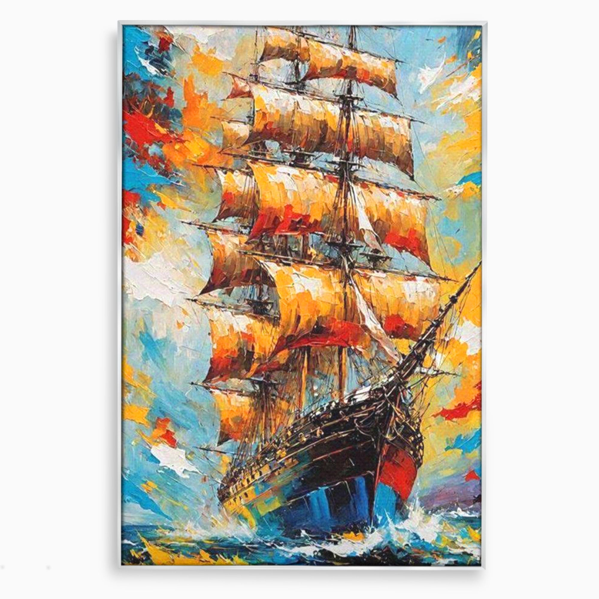 Tablou Canvas Premium LuxCanva® PI1170, Corabie In Vant, Velier, Mare, Ancora, Aventura, Living, Culori Vibrante