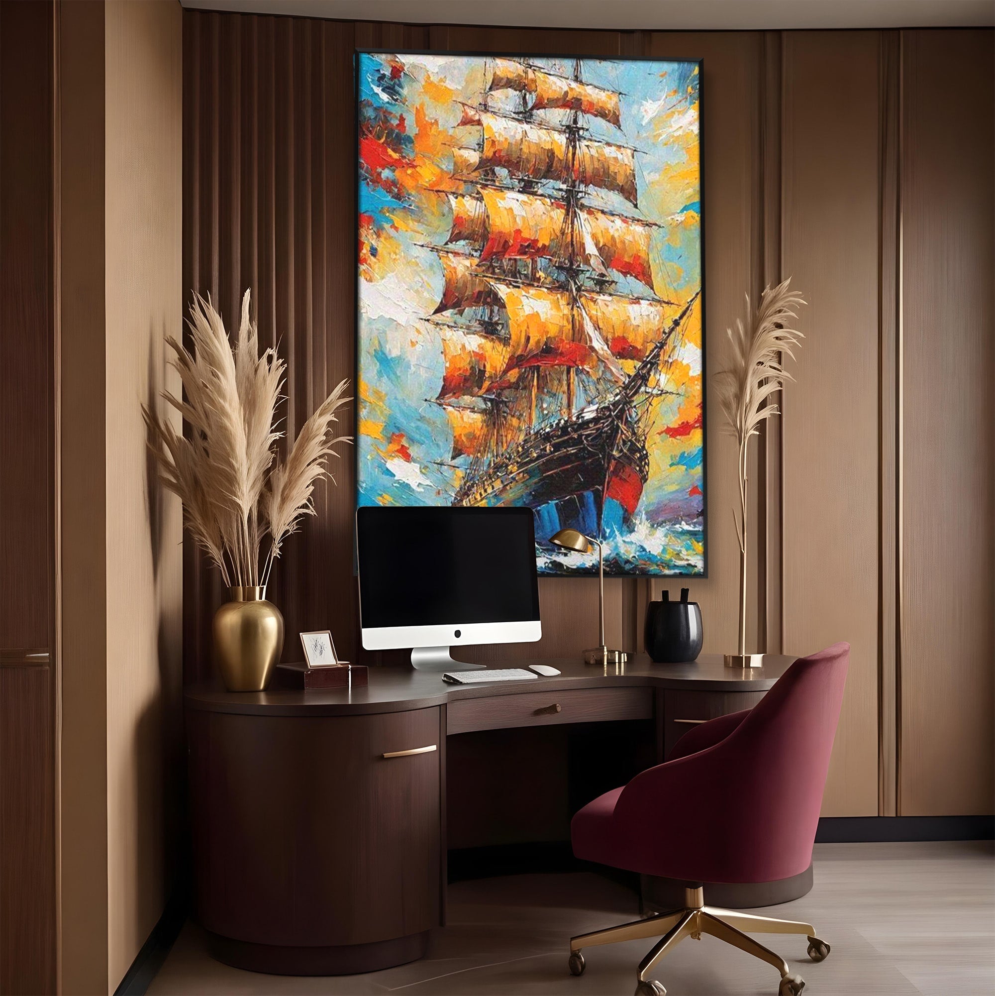 Tablou Canvas Premium LuxCanva® PI1170, Corabie In Vant, Velier, Mare, Ancora, Aventura, Living, Culori Vibrante