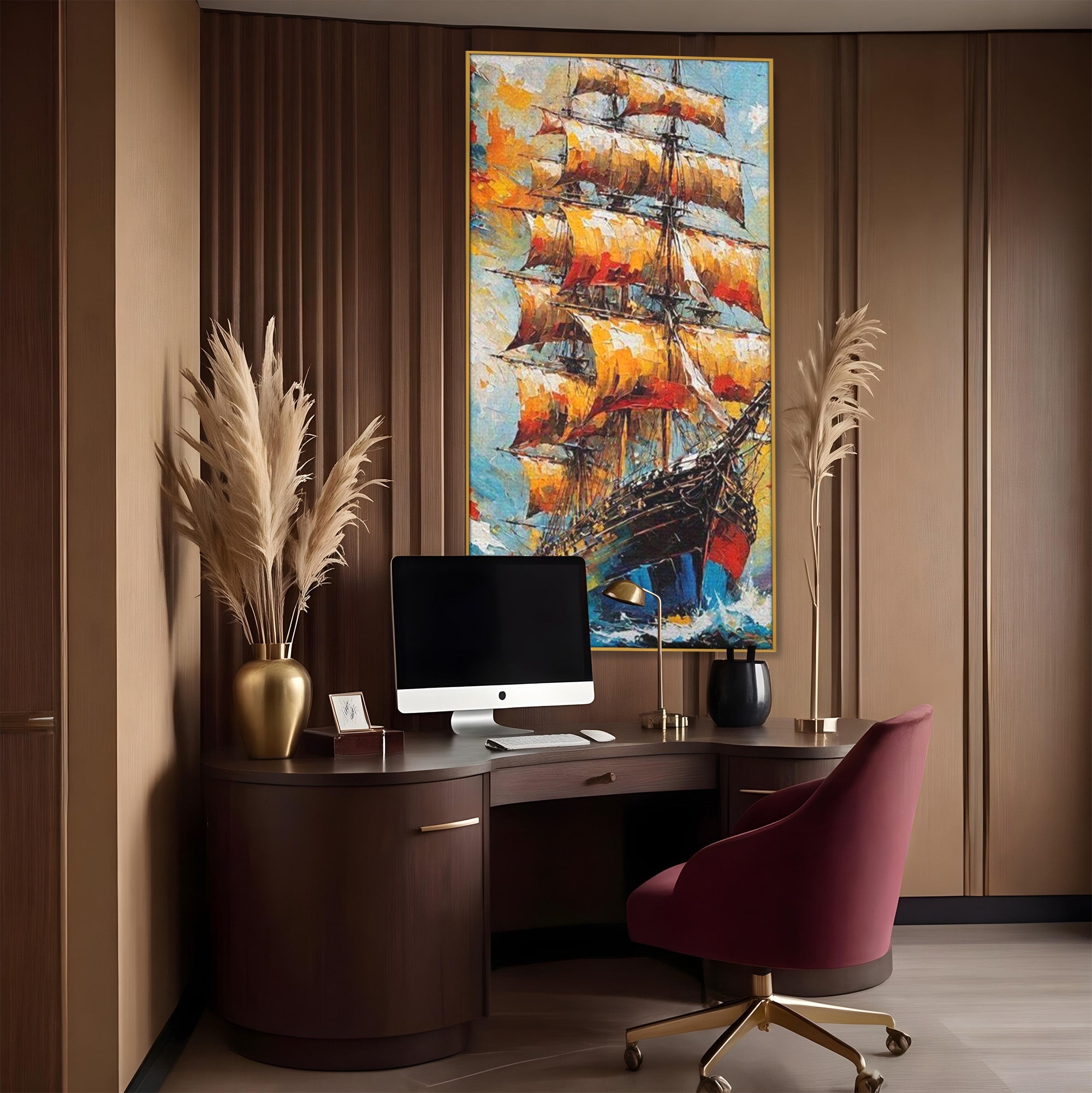 Tablou Canvas Premium LuxCanva® PI1170, Corabie In Vant, Velier, Mare, Ancora, Aventura, Living, Culori Vibrante