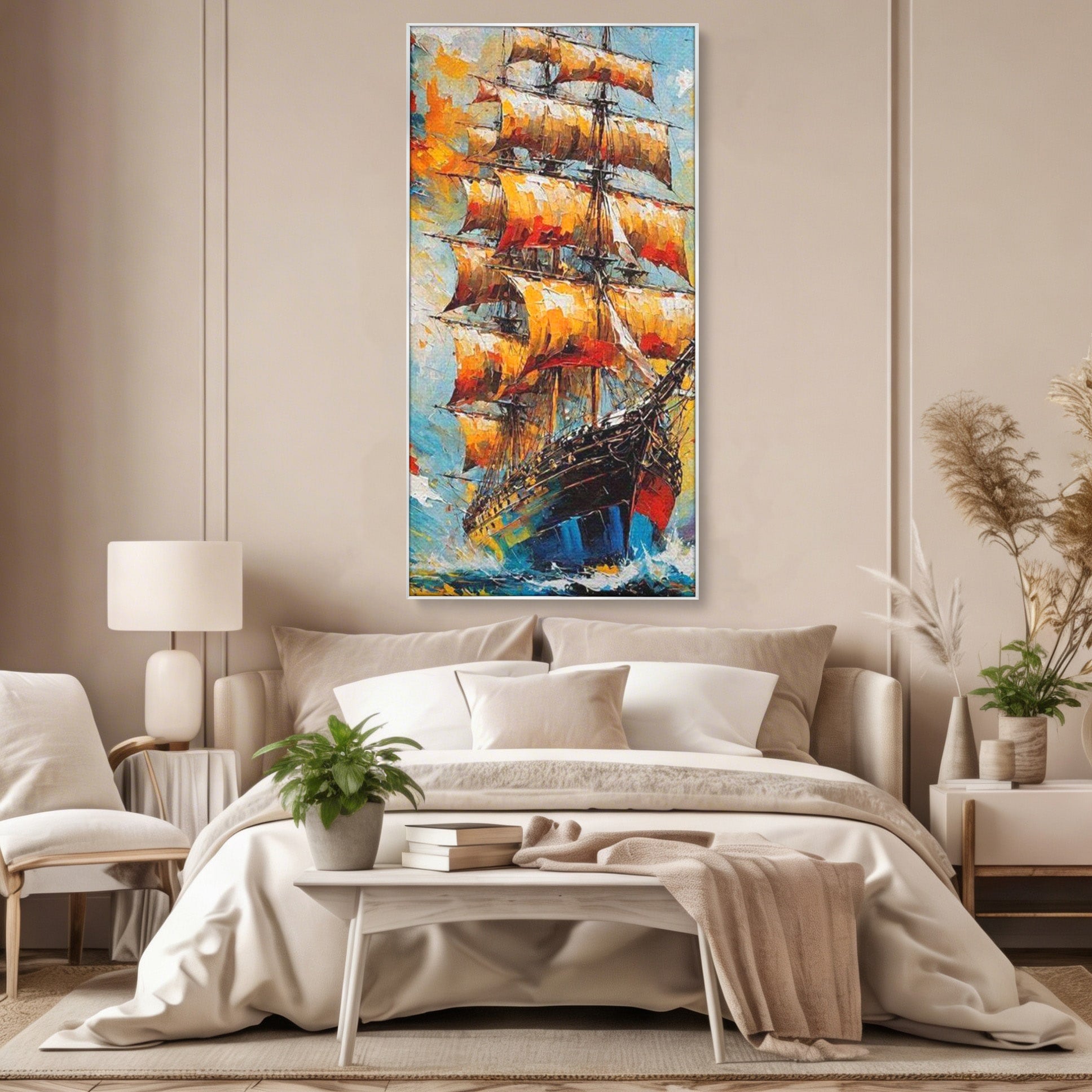 Tablou Canvas Premium LuxCanva® PI1170, Corabie In Vant, Velier, Mare, Ancora, Aventura, Living, Culori Vibrante