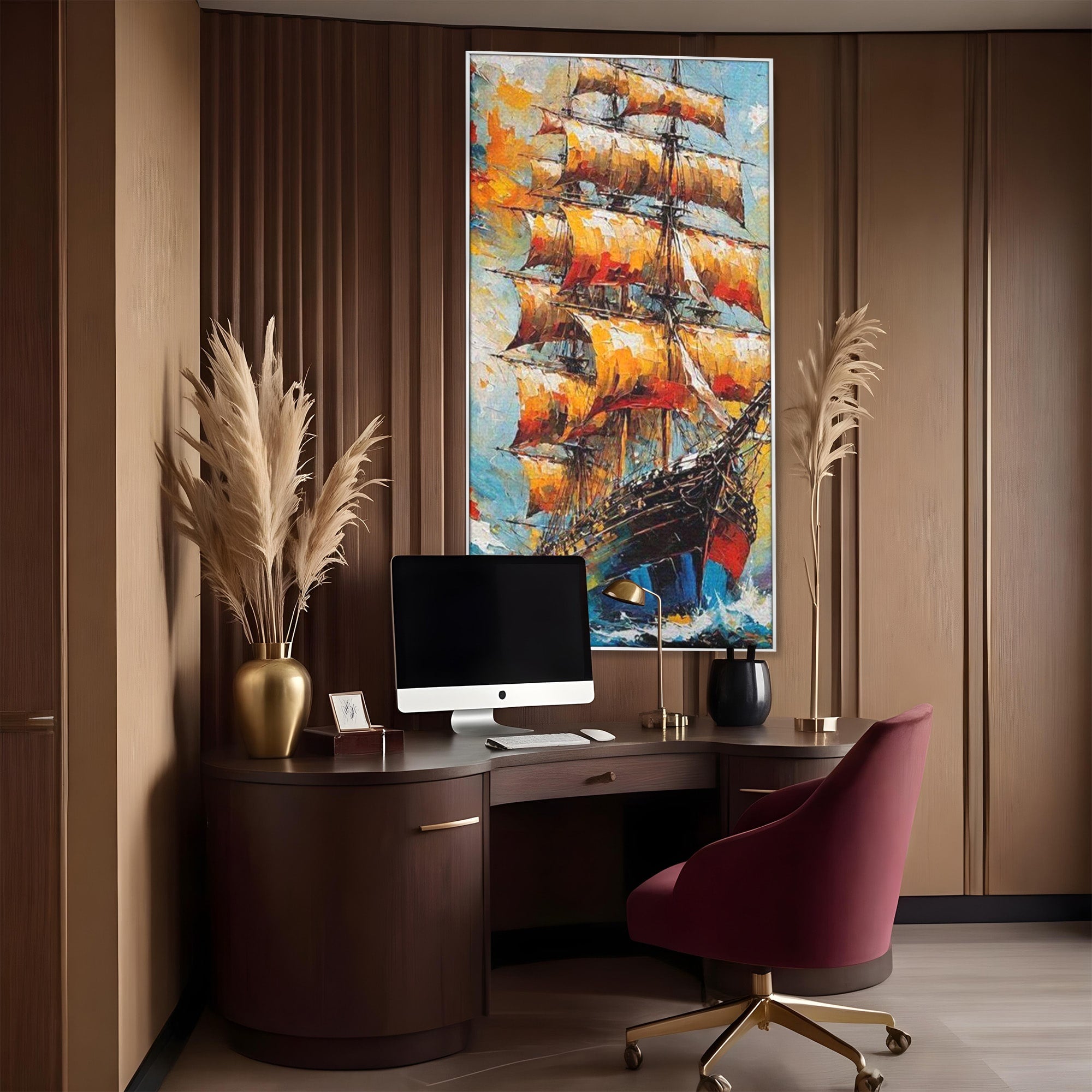 Tablou Canvas Premium LuxCanva® PI1170, Corabie In Vant, Velier, Mare, Ancora, Aventura, Living, Culori Vibrante