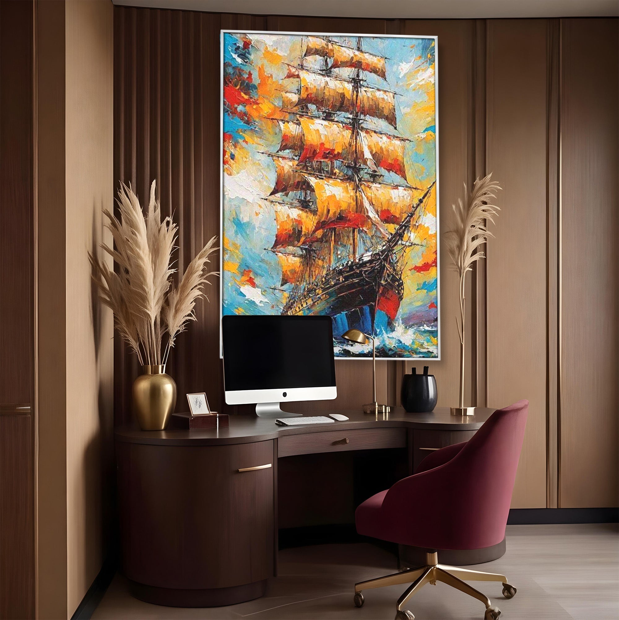 Tablou Canvas Premium LuxCanva® PI1170, Corabie In Vant, Velier, Mare, Ancora, Aventura, Living, Culori Vibrante