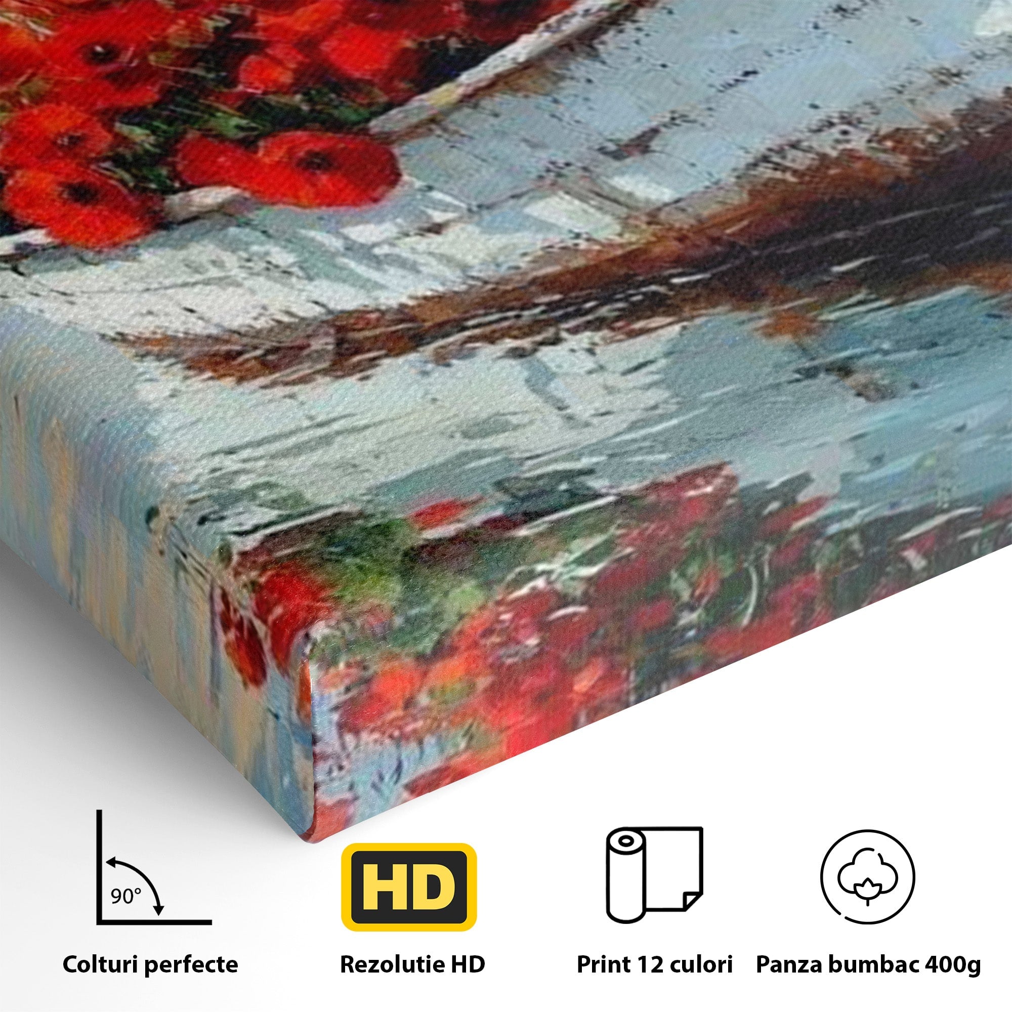 Tablou Canvas Premium LuxCanva® PI1171, Barca Cu Maci, Ambarcatiune, Rosu, Peisaj, Apa, Living, Culori Vibrante