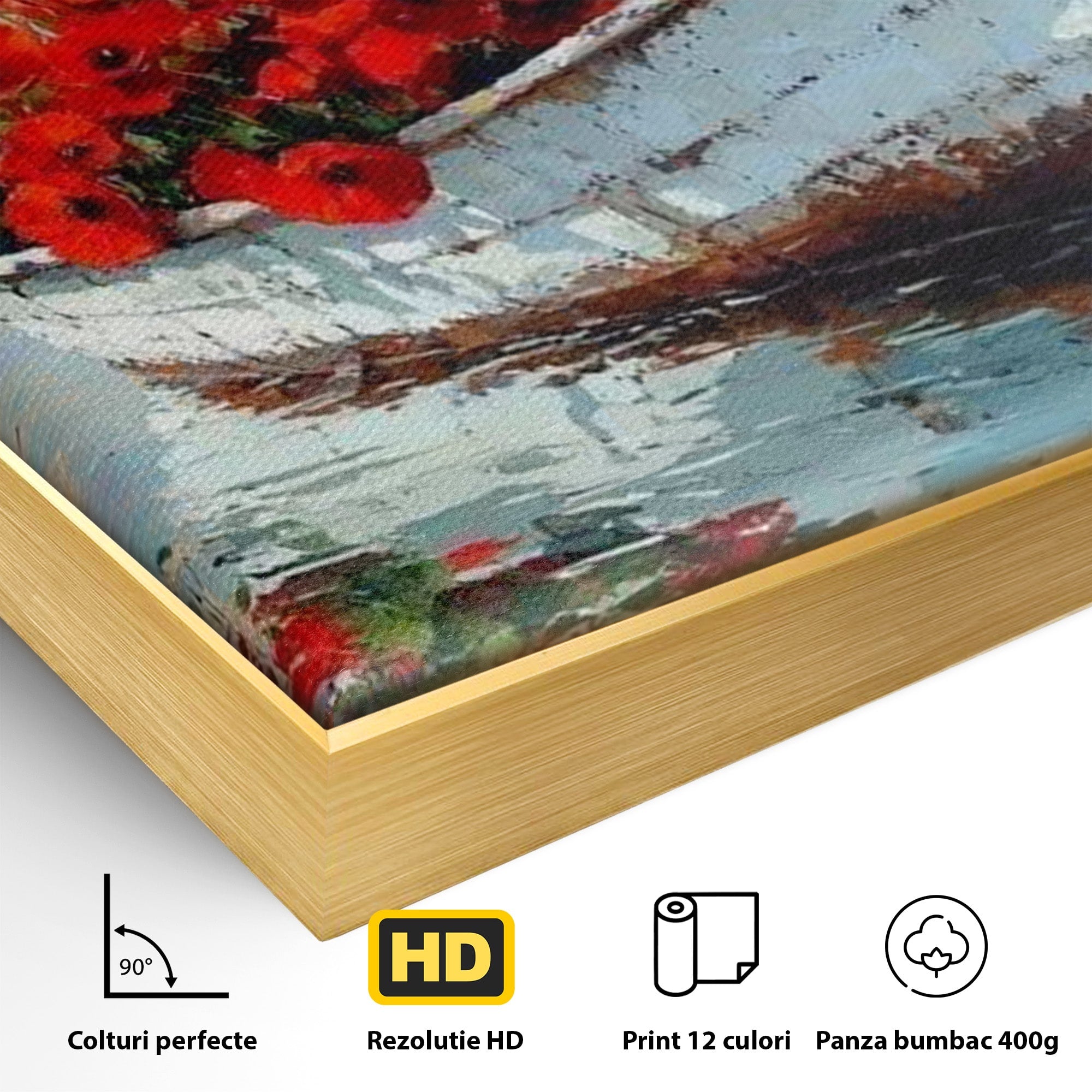 Tablou Canvas Premium LuxCanva® PI1171, Barca Cu Maci, Ambarcatiune, Rosu, Peisaj, Apa, Living, Culori Vibrante