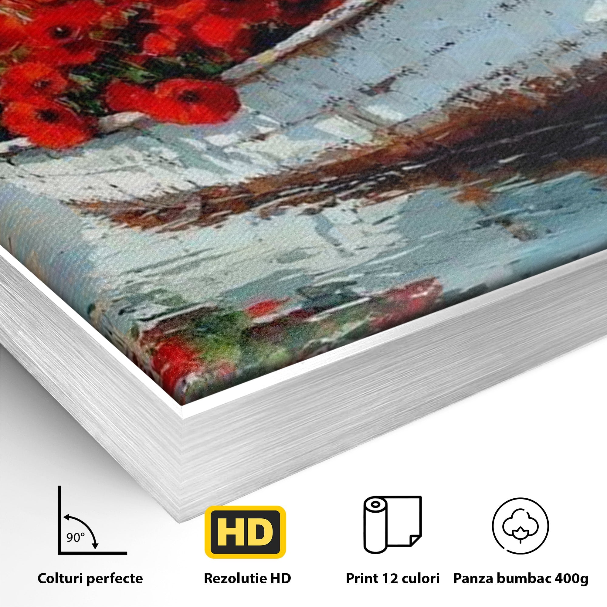 Tablou Canvas Premium LuxCanva® PI1171, Barca Cu Maci, Ambarcatiune, Rosu, Peisaj, Apa, Living, Culori Vibrante