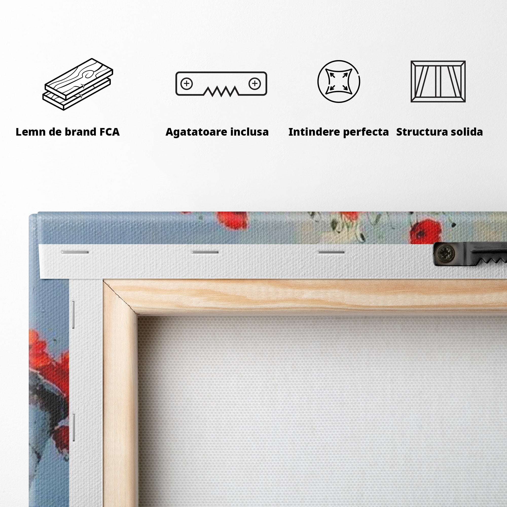 Tablou Canvas Premium LuxCanva® PI1171, Barca Cu Maci, Ambarcatiune, Rosu, Peisaj, Apa, Living, Culori Vibrante