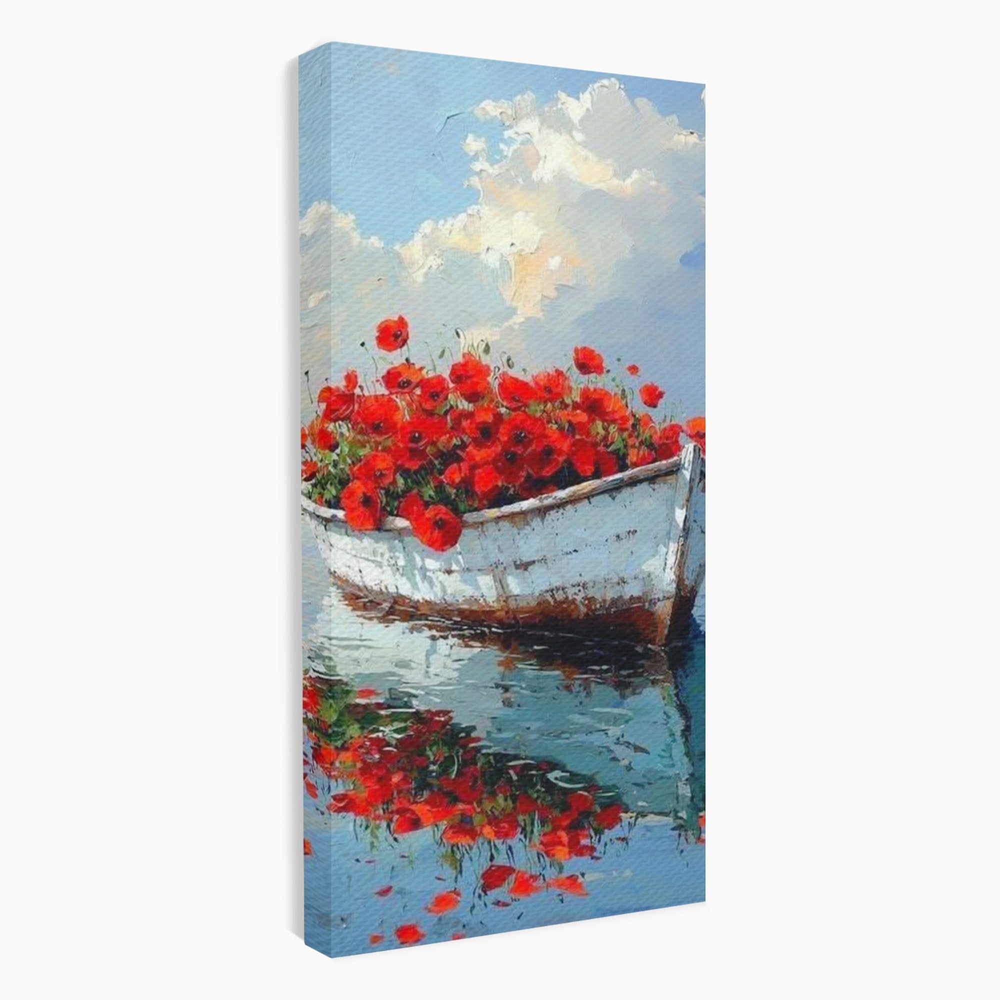 Tablou Canvas Premium LuxCanva® PI1171, Barca Cu Maci, Ambarcatiune, Rosu, Peisaj, Apa, Living, Culori Vibrante