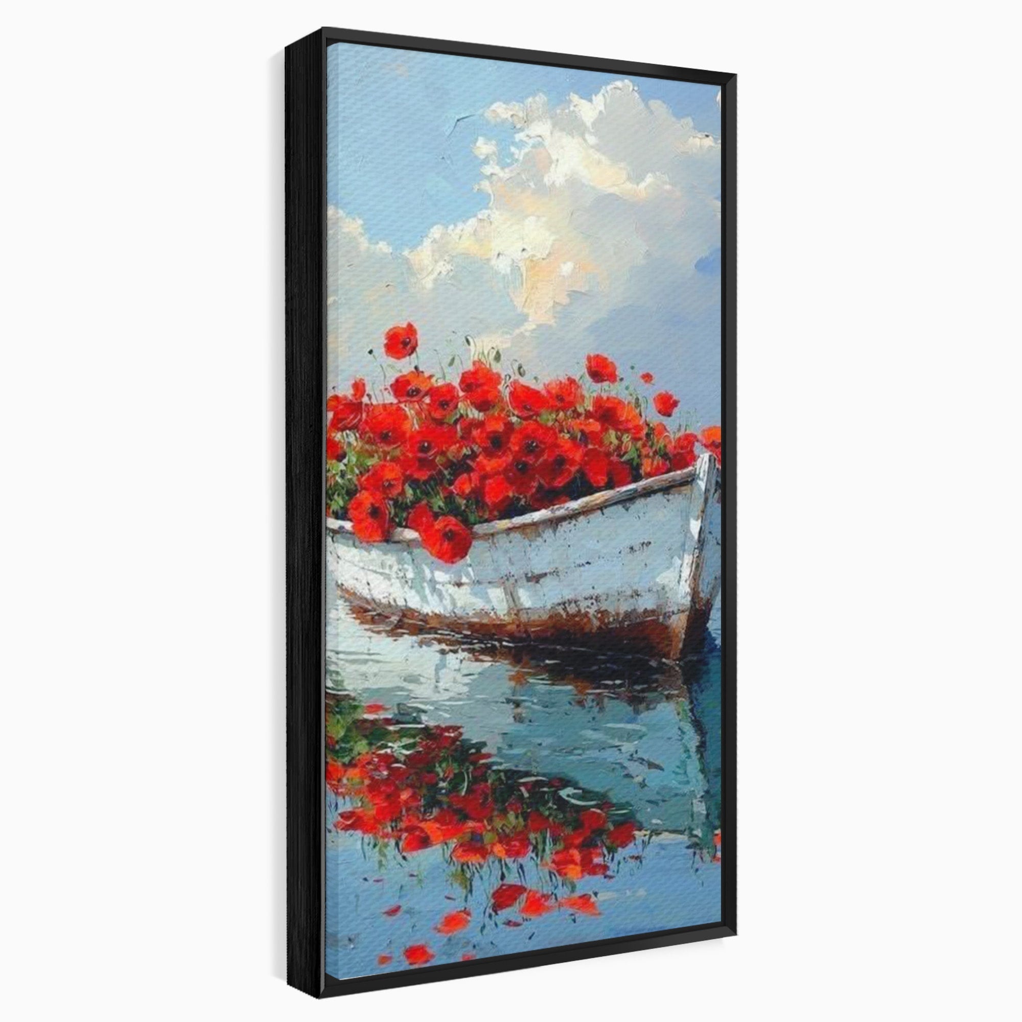 Tablou Canvas Premium LuxCanva® PI1171, Barca Cu Maci, Ambarcatiune, Rosu, Peisaj, Apa, Living, Culori Vibrante