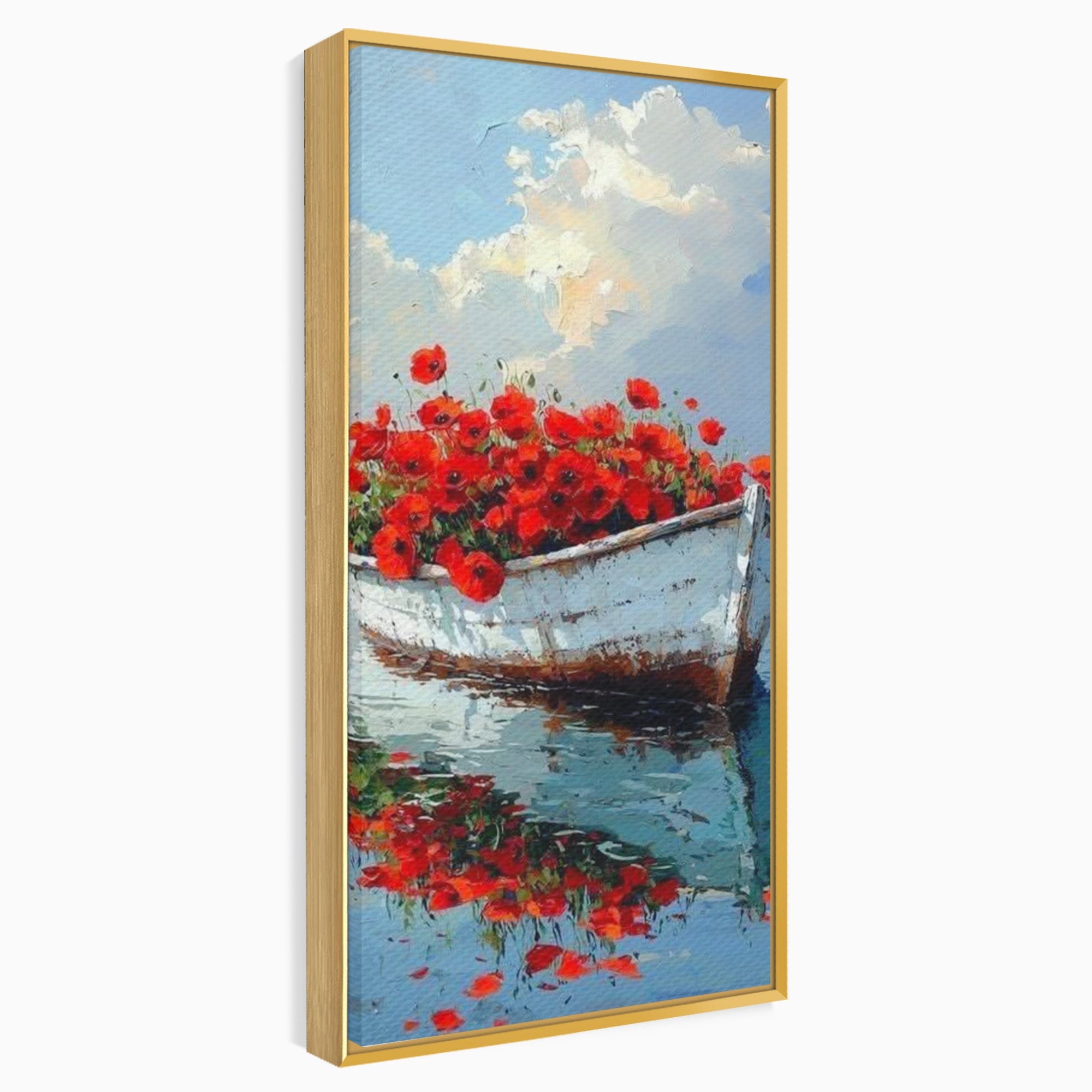 Tablou Canvas Premium LuxCanva® PI1171, Barca Cu Maci, Ambarcatiune, Rosu, Peisaj, Apa, Living, Culori Vibrante