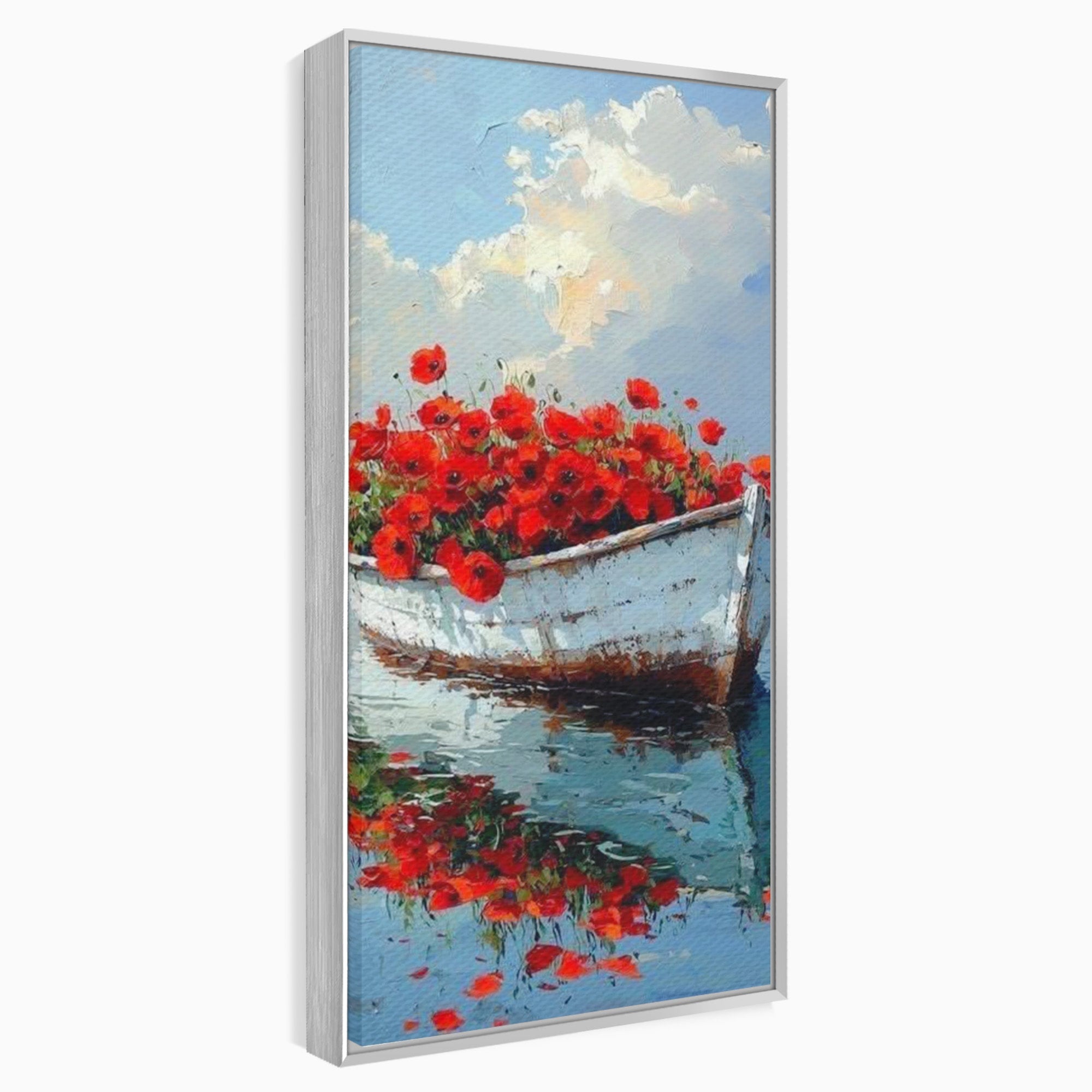 Tablou Canvas Premium LuxCanva® PI1171, Barca Cu Maci, Ambarcatiune, Rosu, Peisaj, Apa, Living, Culori Vibrante