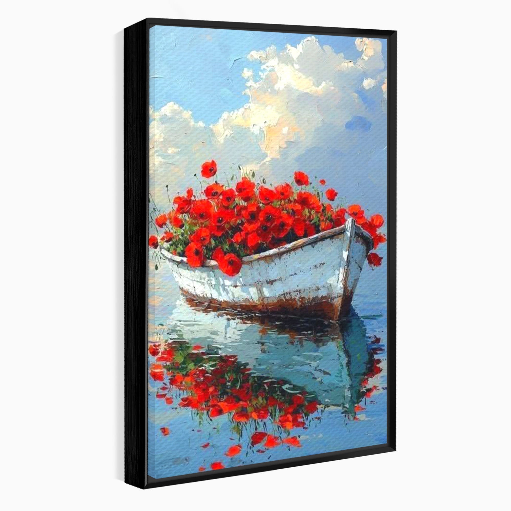 Tablou Canvas Premium LuxCanva® PI1171, Barca Cu Maci, Ambarcatiune, Rosu, Peisaj, Apa, Living, Culori Vibrante