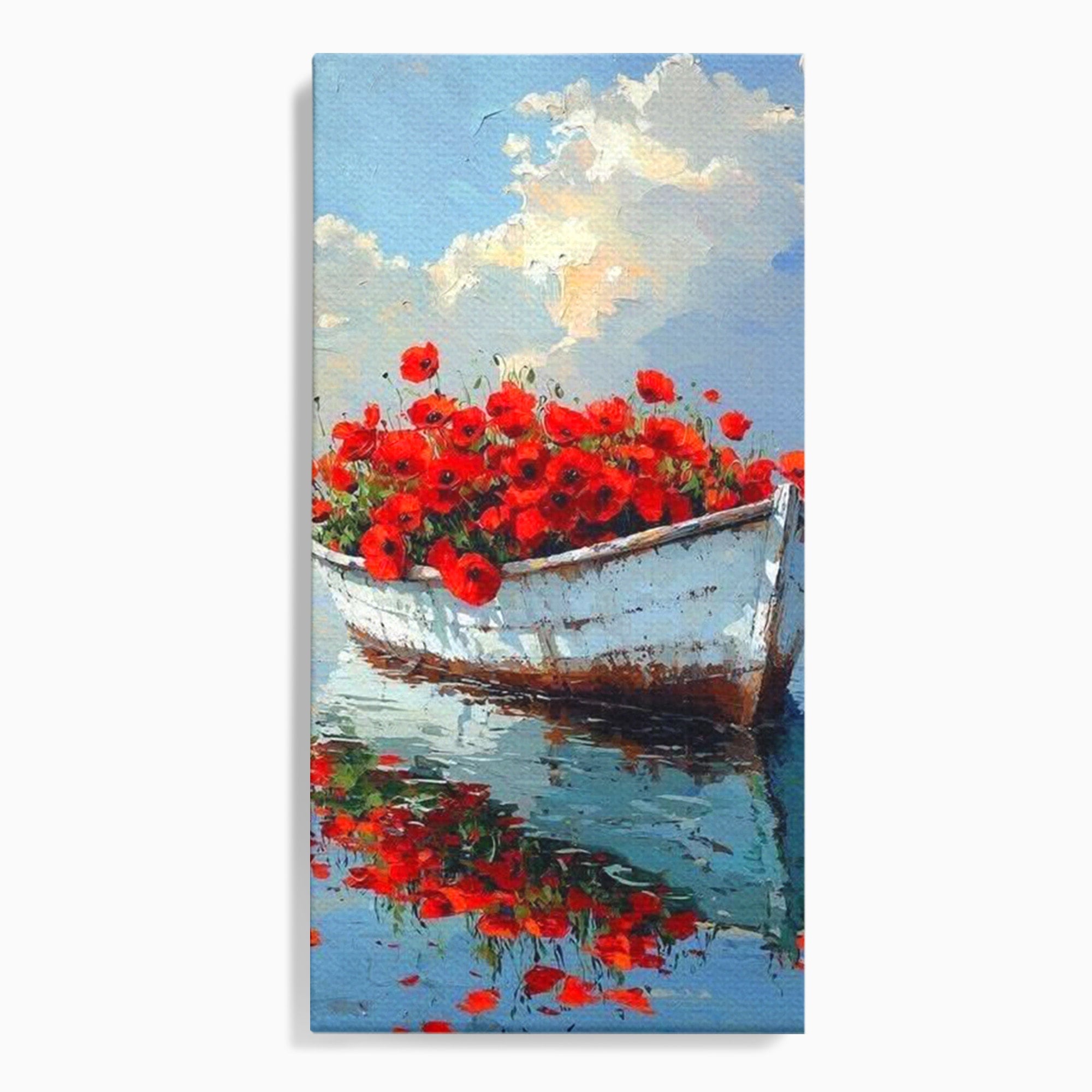 Tablou Canvas Premium LuxCanva® PI1171, Barca Cu Maci, Ambarcatiune, Rosu, Peisaj, Apa, Living, Culori Vibrante