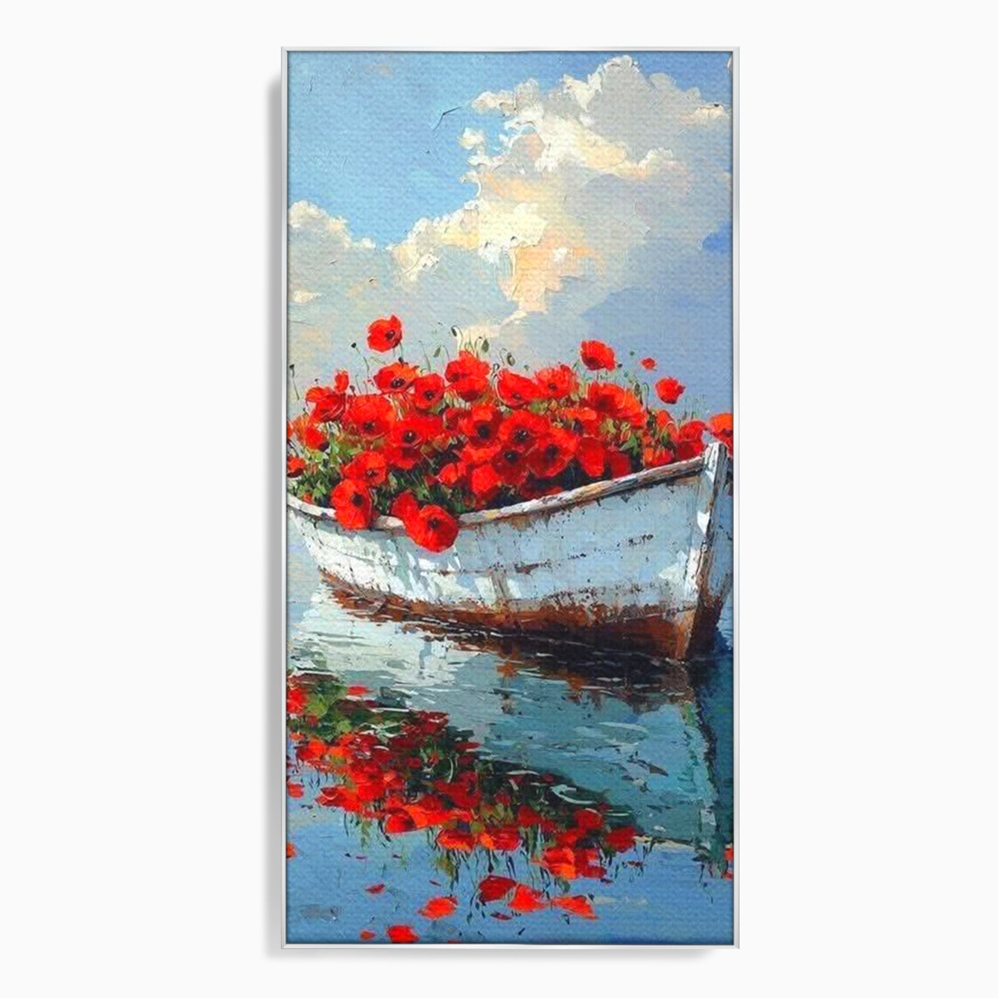 Tablou Canvas Premium LuxCanva® PI1171, Barca Cu Maci, Ambarcatiune, Rosu, Peisaj, Apa, Living, Culori Vibrante