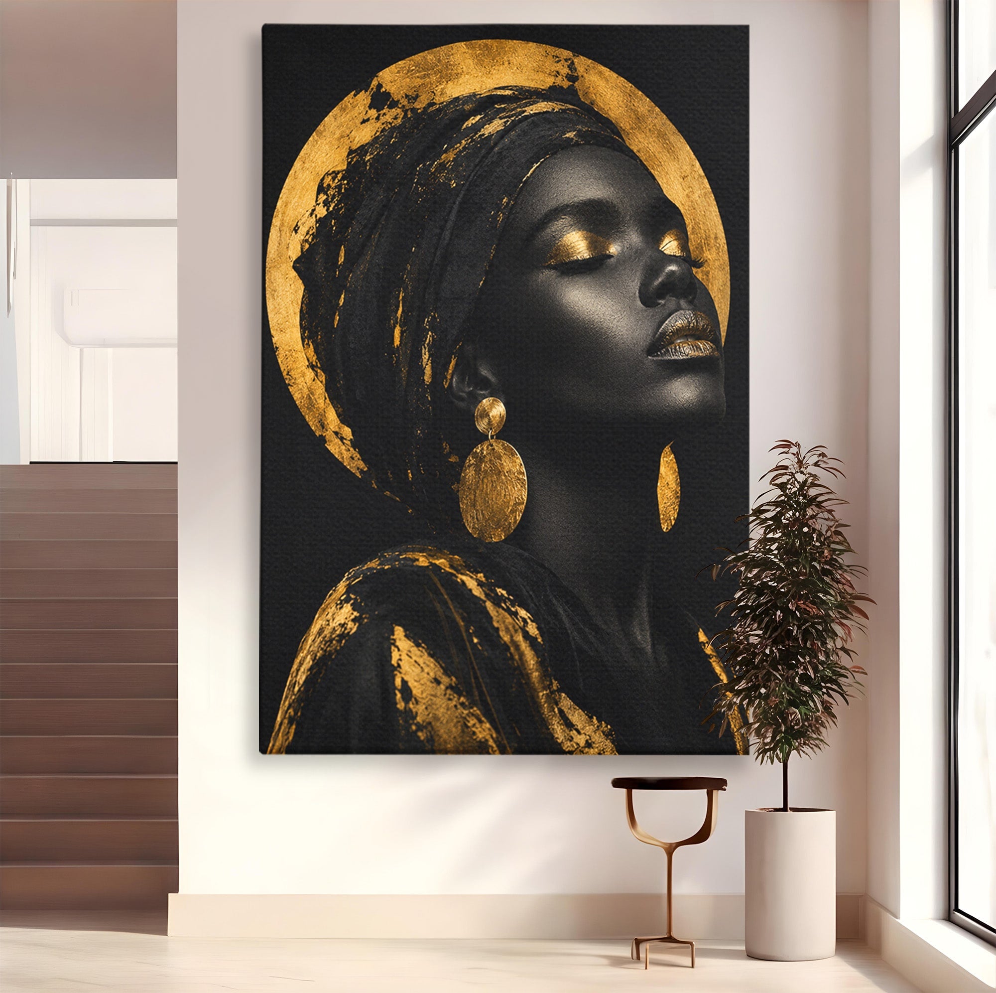 Tablou Canvas Premium LuxCanva® PI1172, Aura De Aur, Portret, Eleganta, Aur, Femeie, Dormitor, Culori Vibrante