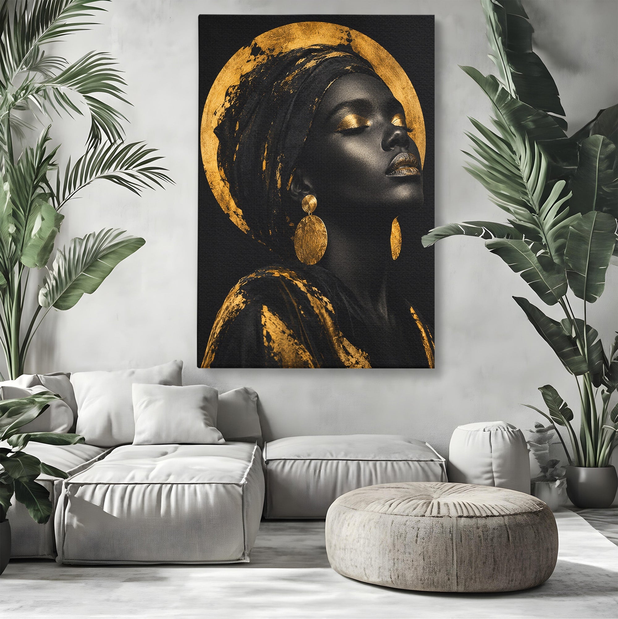 Tablou Canvas Premium LuxCanva® PI1172, Aura De Aur, Portret, Eleganta, Aur, Femeie, Dormitor, Culori Vibrante