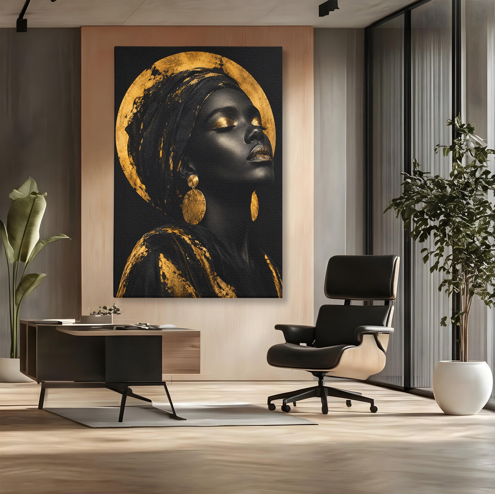 Tablou Canvas Premium LuxCanva® PI1172, Aura De Aur, Portret, Eleganta, Aur, Femeie, Dormitor, Culori Vibrante