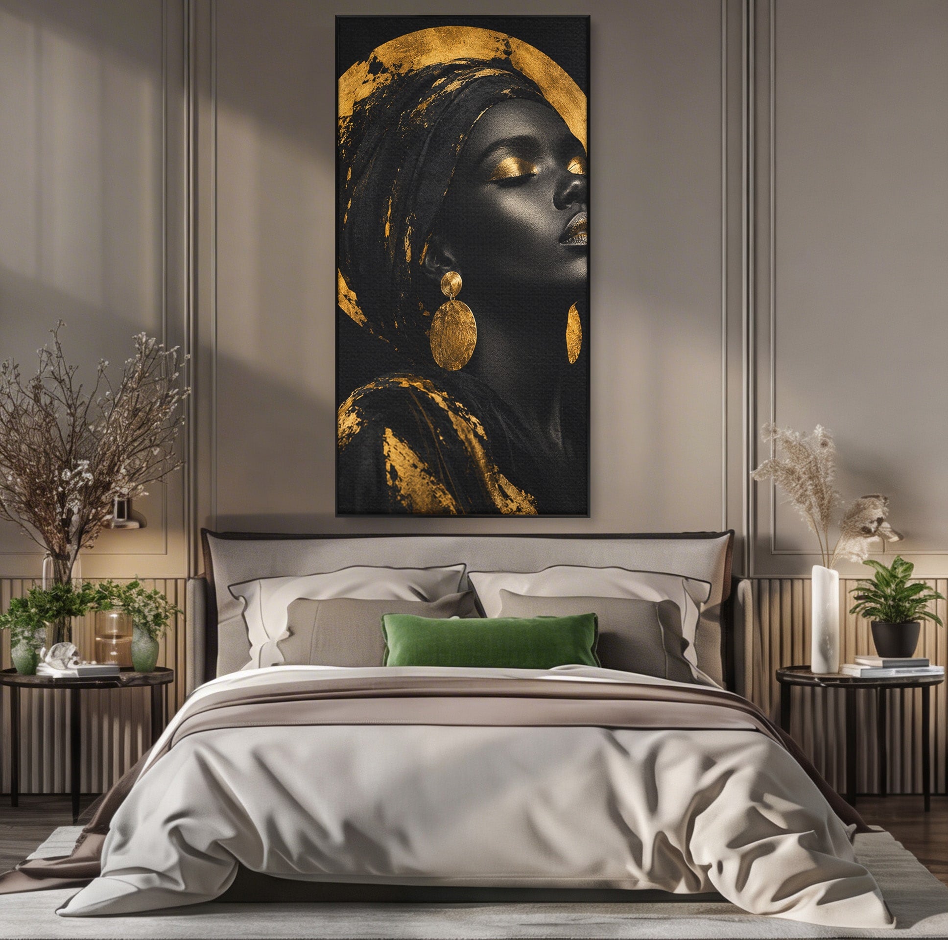 Tablou Canvas Premium LuxCanva® PI1172, Aura De Aur, Portret, Eleganta, Aur, Femeie, Dormitor, Culori Vibrante