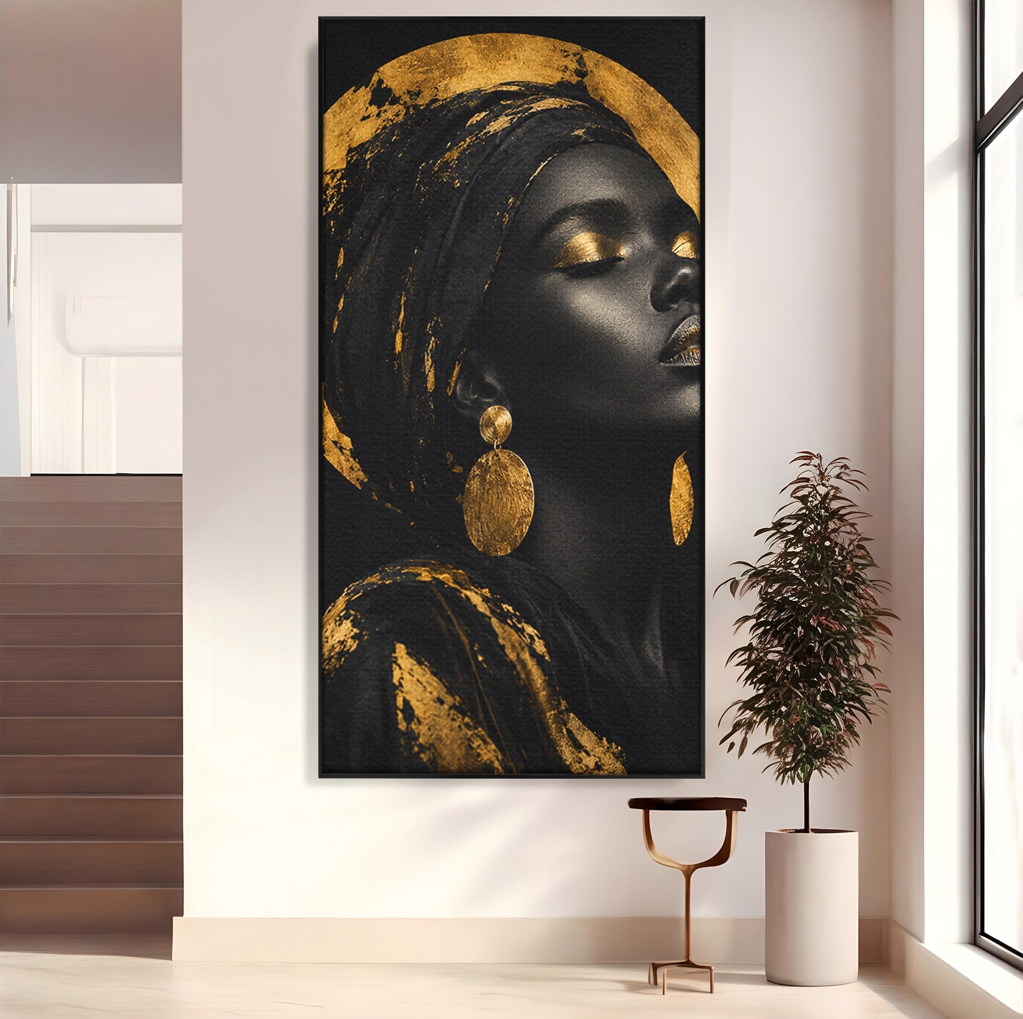 Tablou Canvas Premium LuxCanva® PI1172, Aura De Aur, Portret, Eleganta, Aur, Femeie, Dormitor, Culori Vibrante