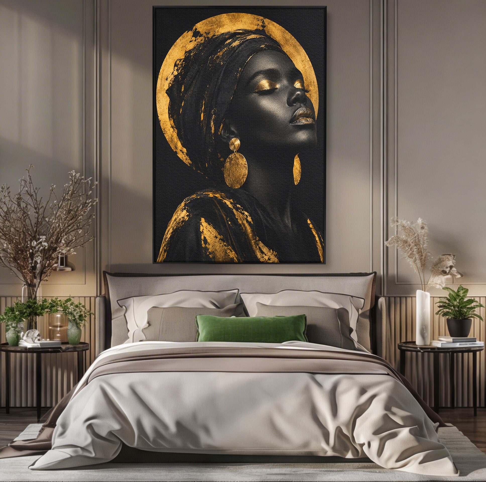 Tablou Canvas Premium LuxCanva® PI1172, Aura De Aur, Portret, Eleganta, Aur, Femeie, Dormitor, Culori Vibrante
