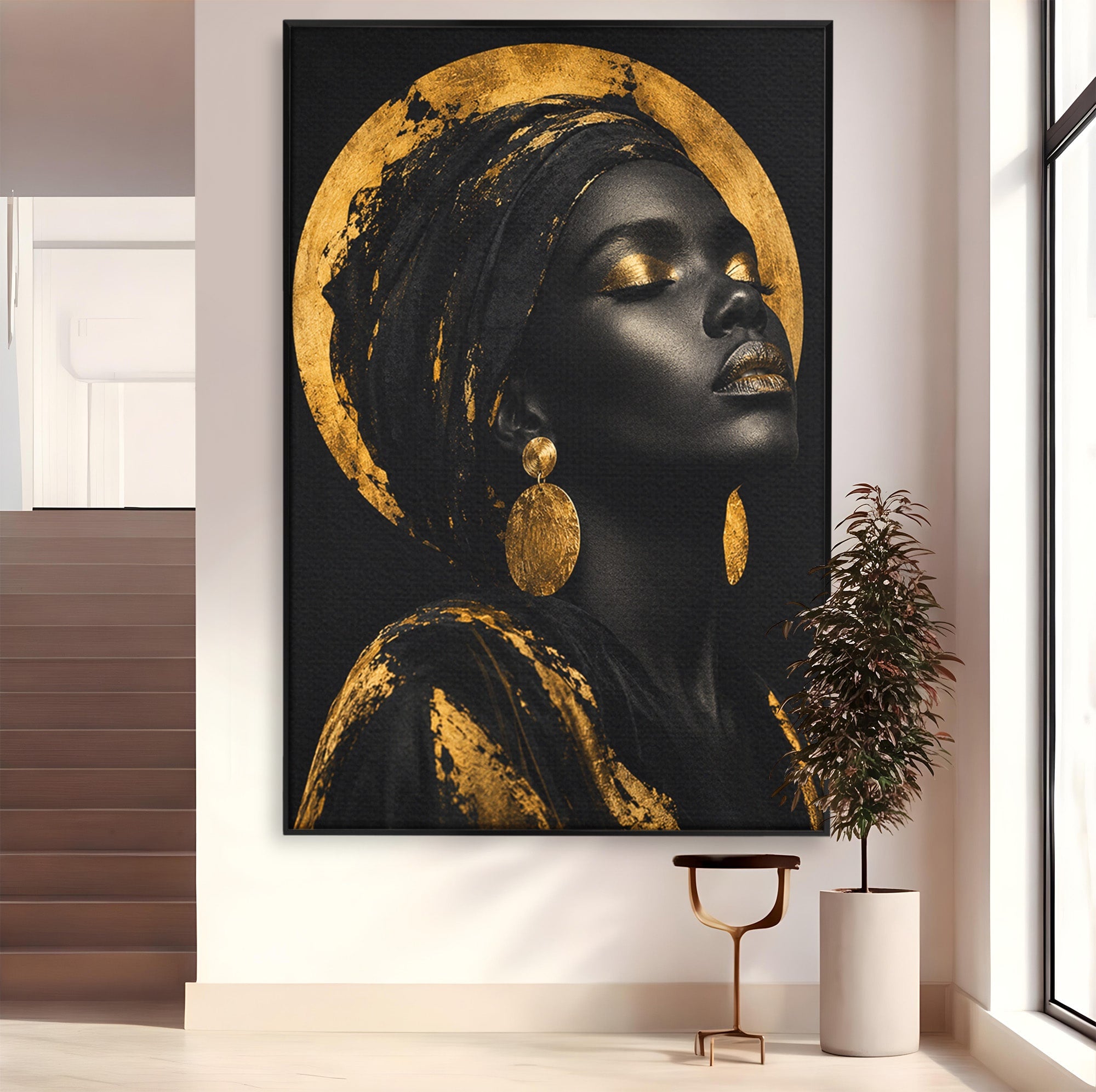 Tablou Canvas Premium LuxCanva® PI1172, Aura De Aur, Portret, Eleganta, Aur, Femeie, Dormitor, Culori Vibrante