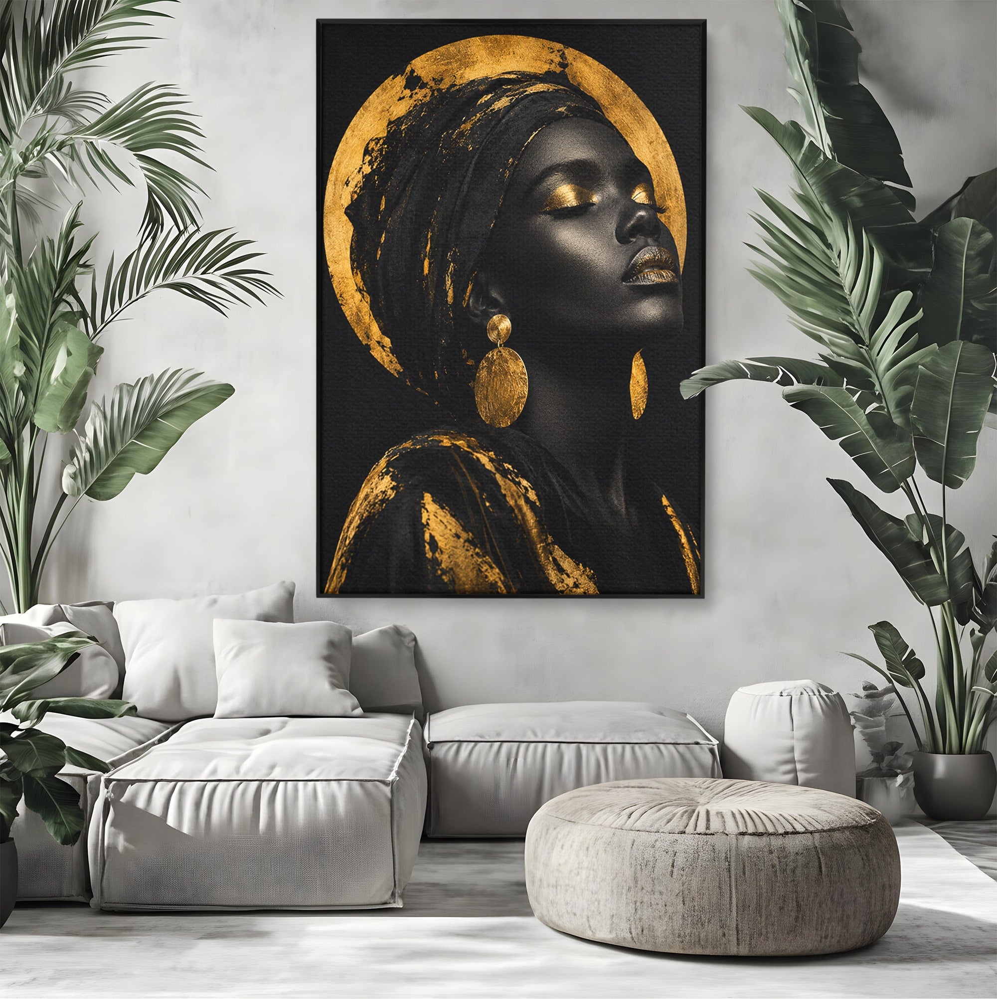 Tablou Canvas Premium LuxCanva® PI1172, Aura De Aur, Portret, Eleganta, Aur, Femeie, Dormitor, Culori Vibrante
