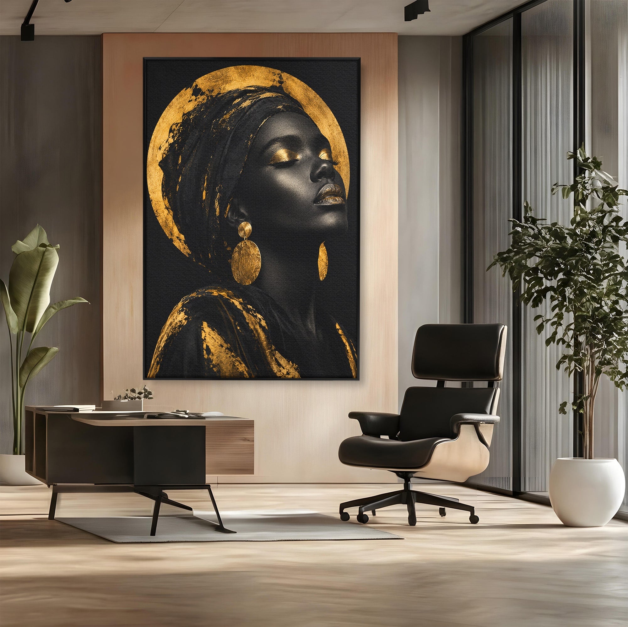 Tablou Canvas Premium LuxCanva® PI1172, Aura De Aur, Portret, Eleganta, Aur, Femeie, Dormitor, Culori Vibrante