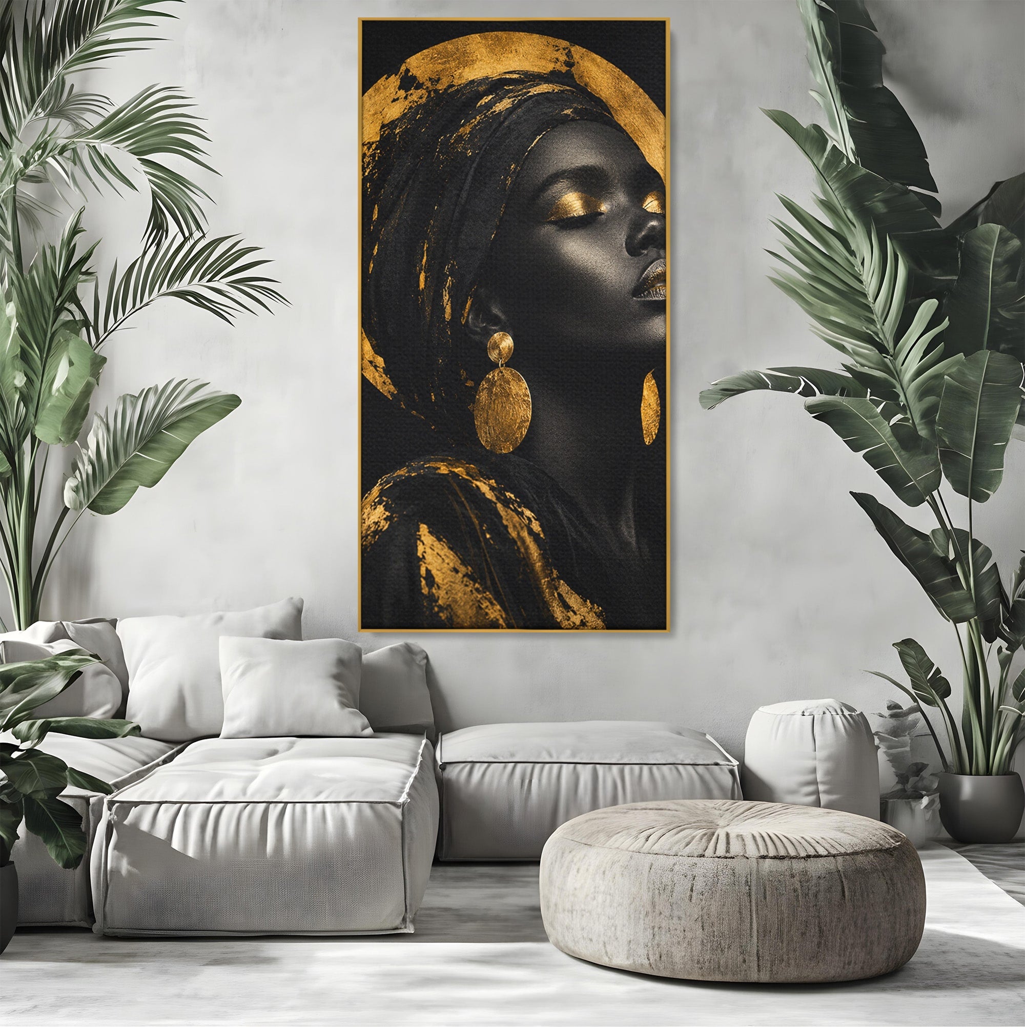 Tablou Canvas Premium LuxCanva® PI1172, Aura De Aur, Portret, Eleganta, Aur, Femeie, Dormitor, Culori Vibrante