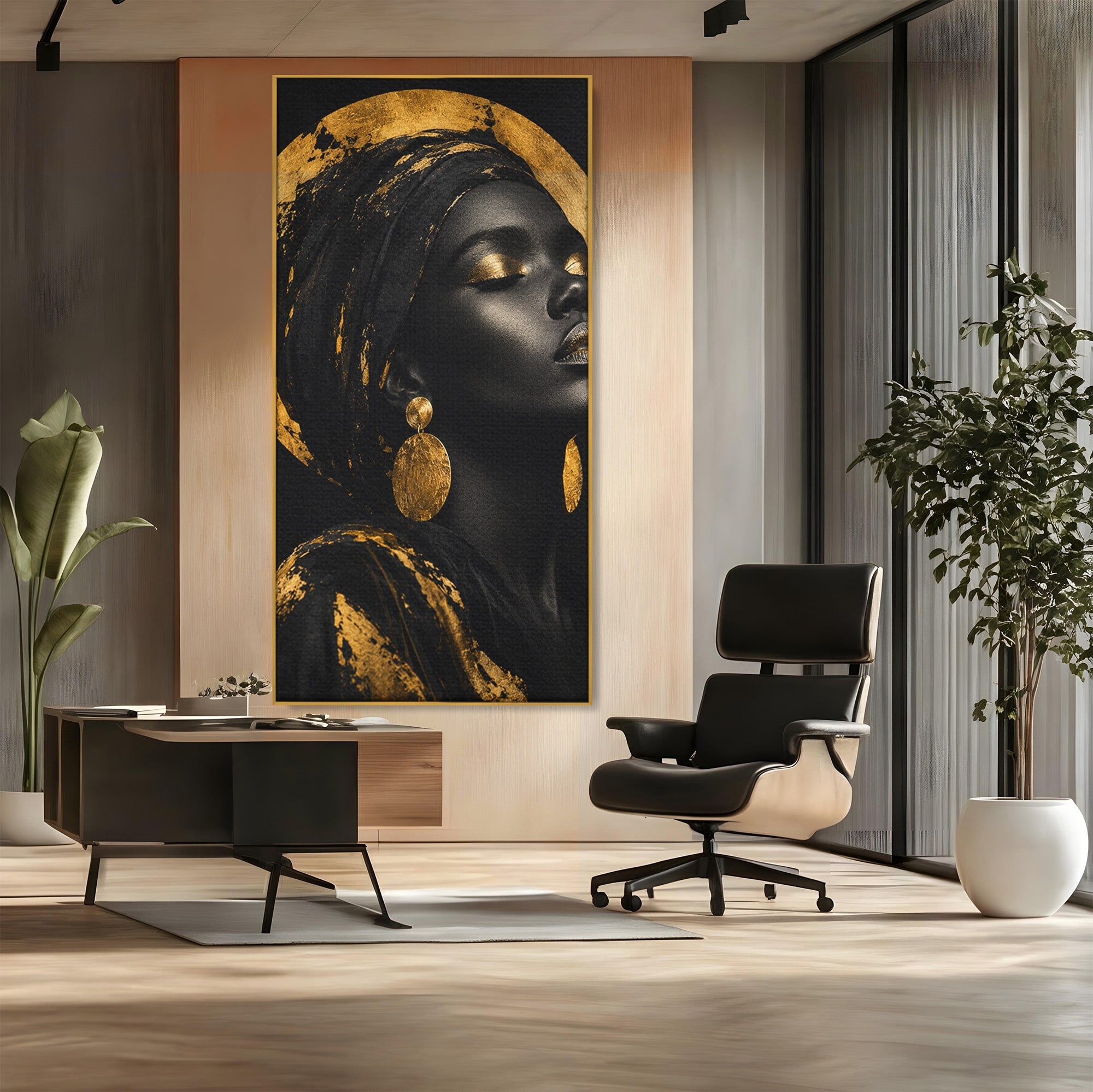 Tablou Canvas Premium LuxCanva® PI1172, Aura De Aur, Portret, Eleganta, Aur, Femeie, Dormitor, Culori Vibrante