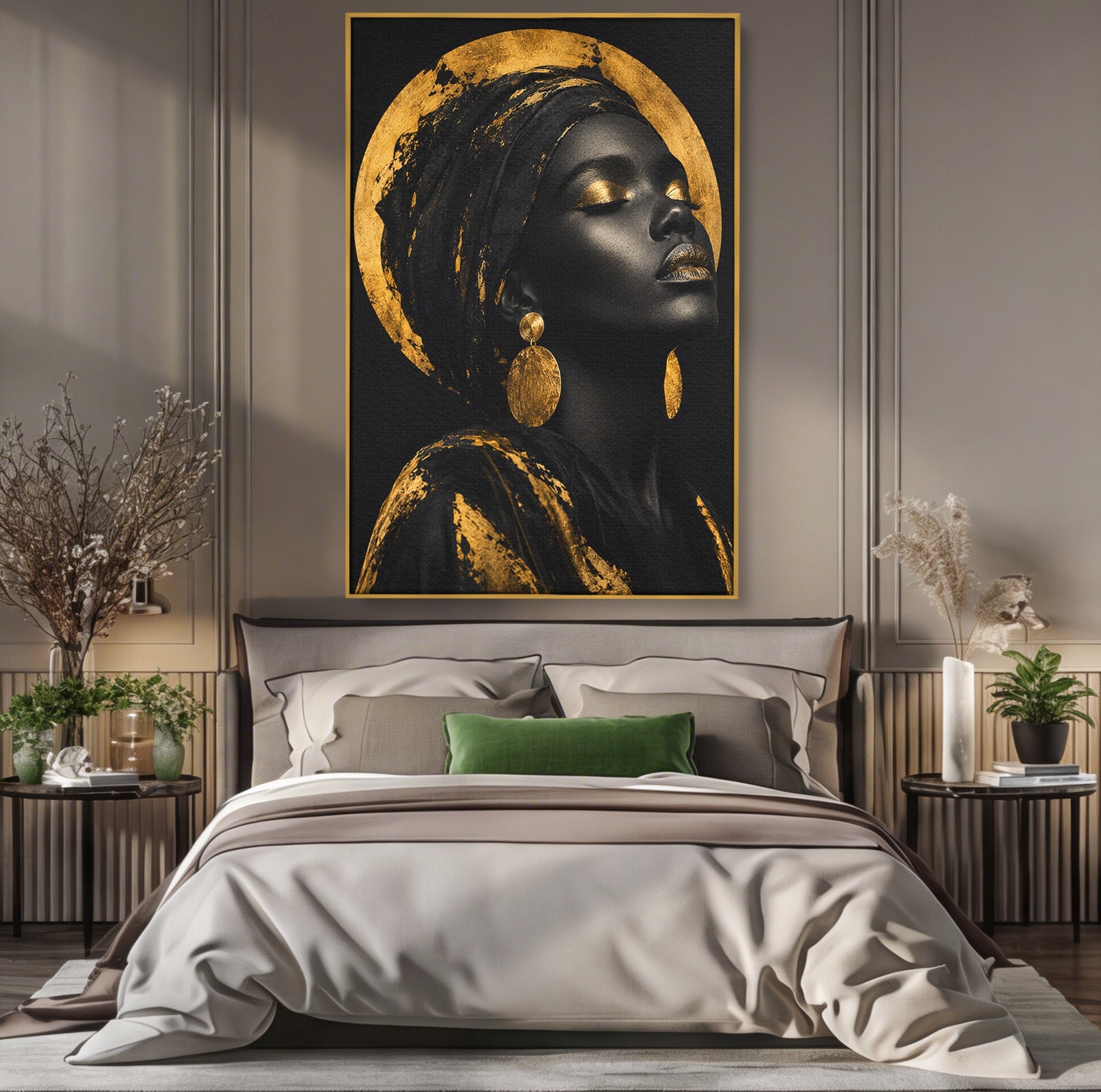 Tablou Canvas Premium LuxCanva® PI1172, Aura De Aur, Portret, Eleganta, Aur, Femeie, Dormitor, Culori Vibrante