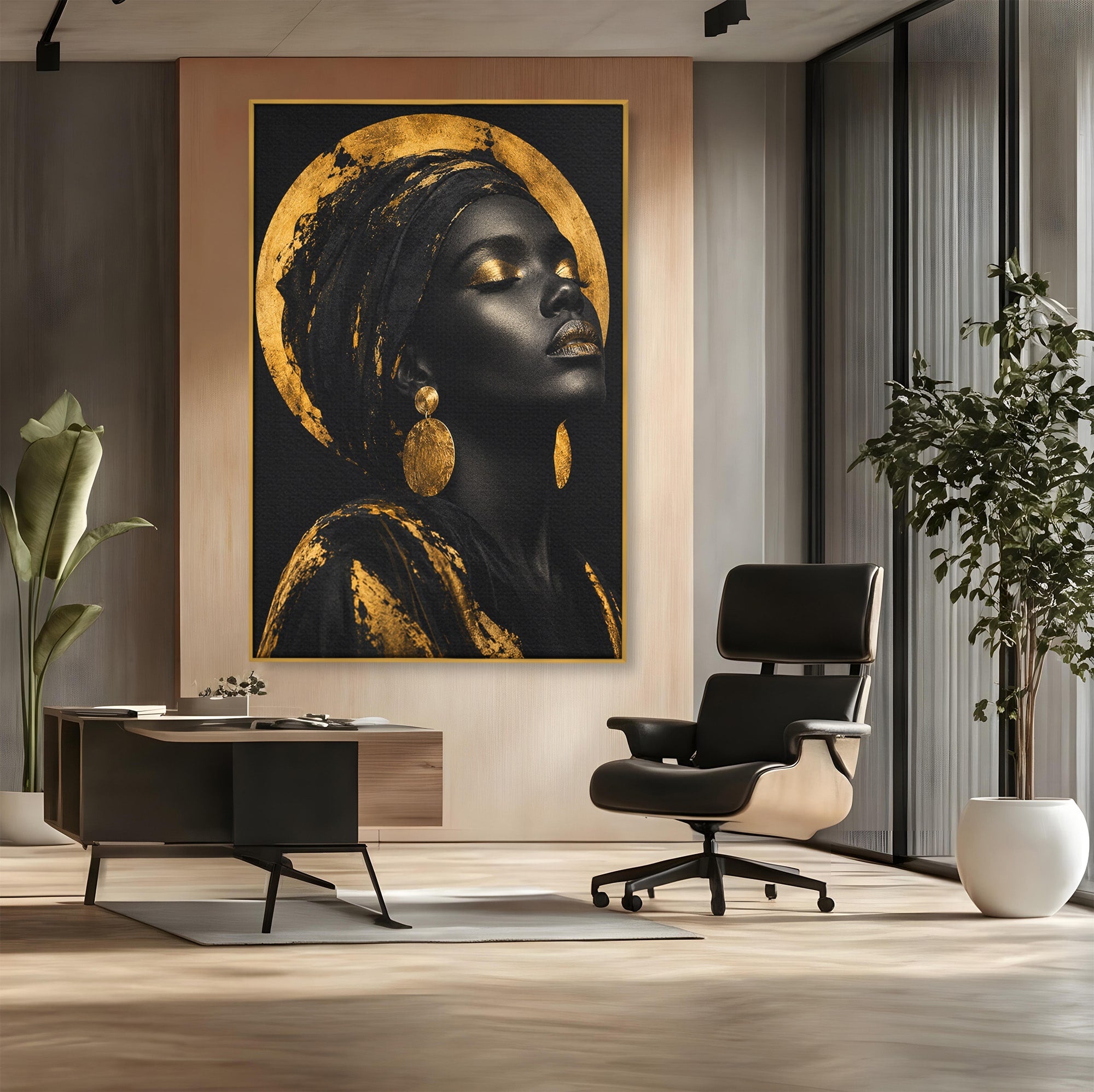 Tablou Canvas Premium LuxCanva® PI1172, Aura De Aur, Portret, Eleganta, Aur, Femeie, Dormitor, Culori Vibrante