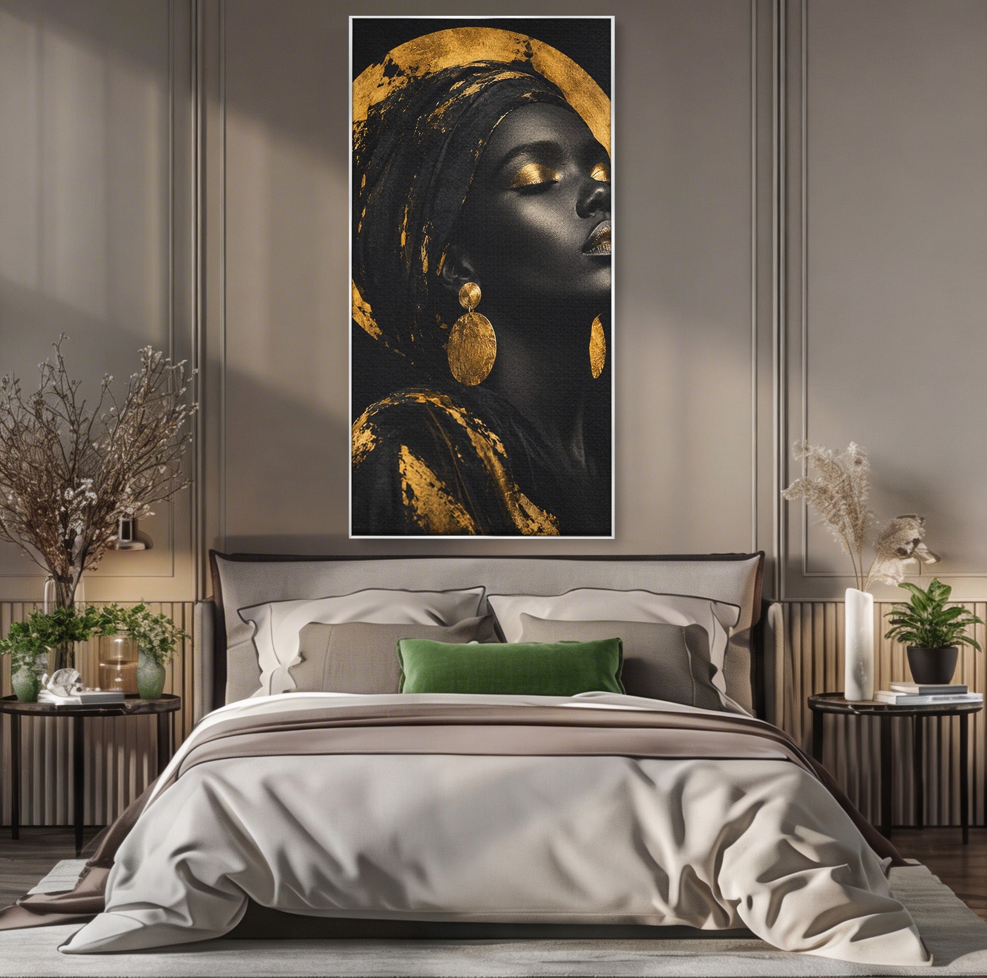 Tablou Canvas Premium LuxCanva® PI1172, Aura De Aur, Portret, Eleganta, Aur, Femeie, Dormitor, Culori Vibrante