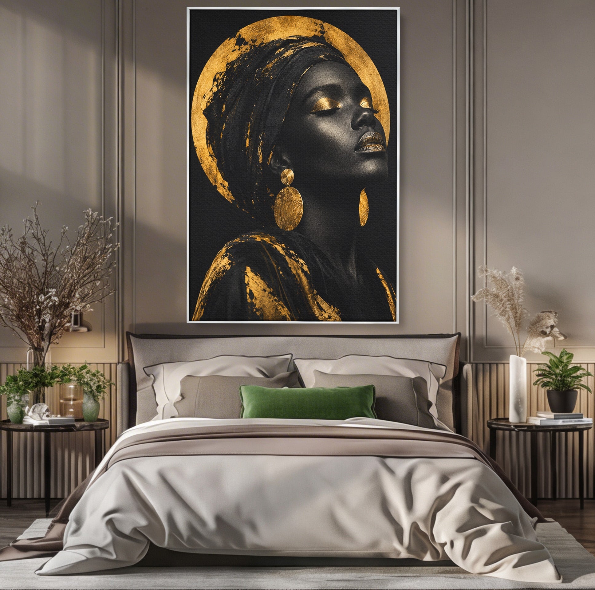 Tablou Canvas Premium LuxCanva® PI1172, Aura De Aur, Portret, Eleganta, Aur, Femeie, Dormitor, Culori Vibrante