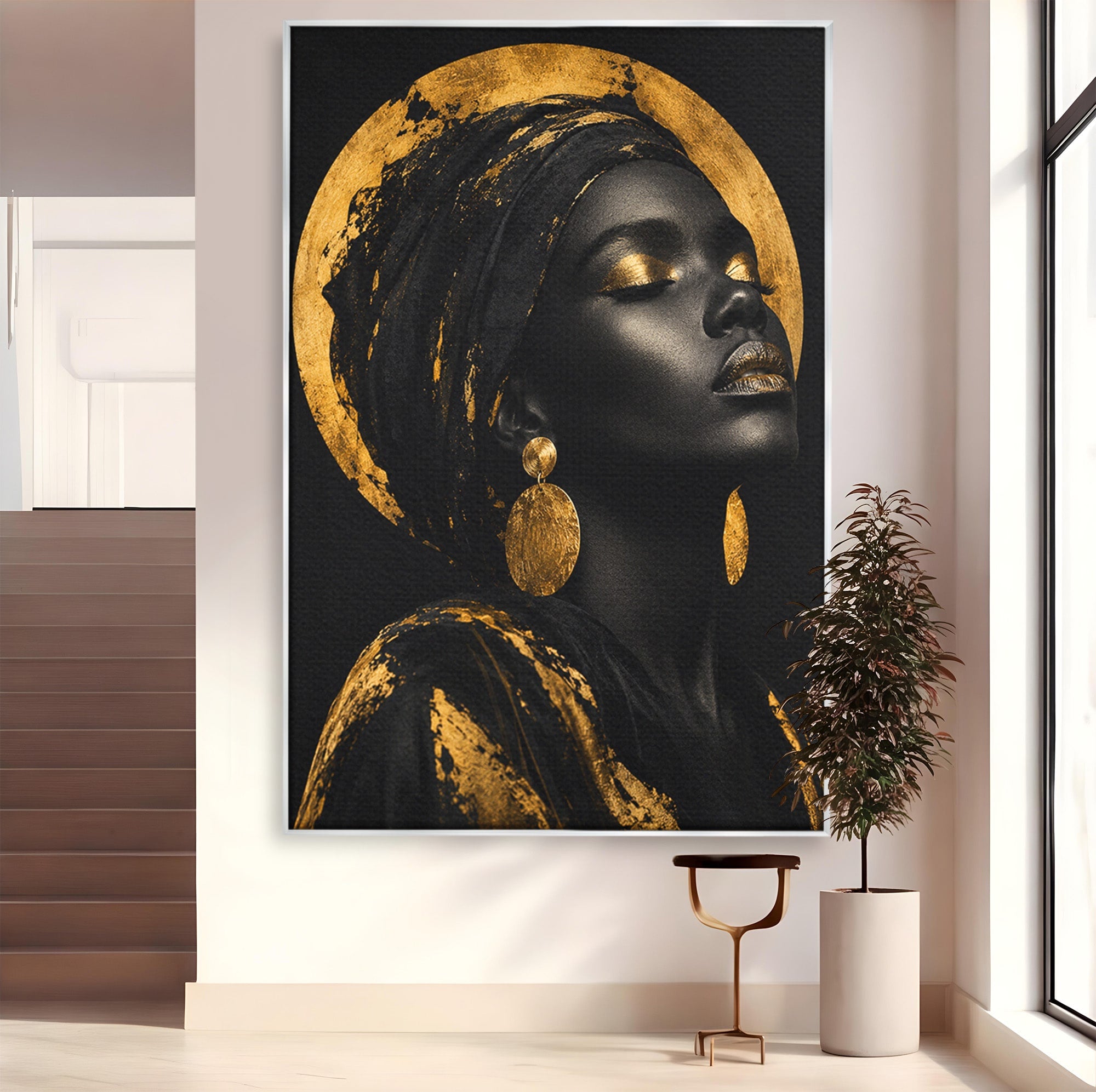 Tablou Canvas Premium LuxCanva® PI1172, Aura De Aur, Portret, Eleganta, Aur, Femeie, Dormitor, Culori Vibrante
