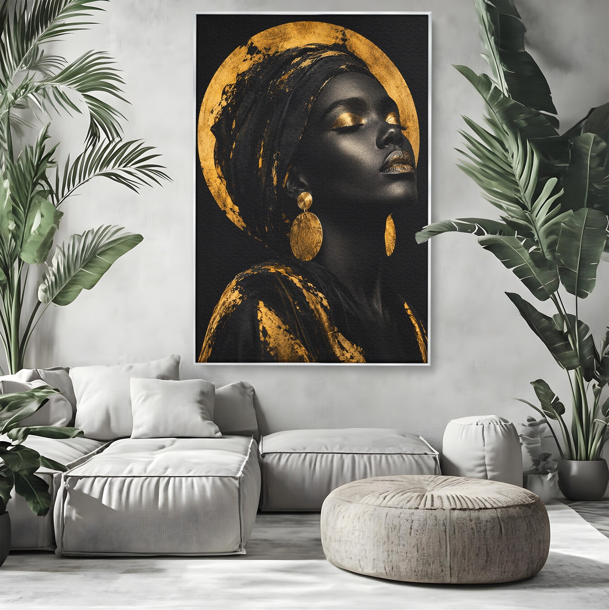 Tablou Canvas Premium LuxCanva® PI1172, Aura De Aur, Portret, Eleganta, Aur, Femeie, Dormitor, Culori Vibrante