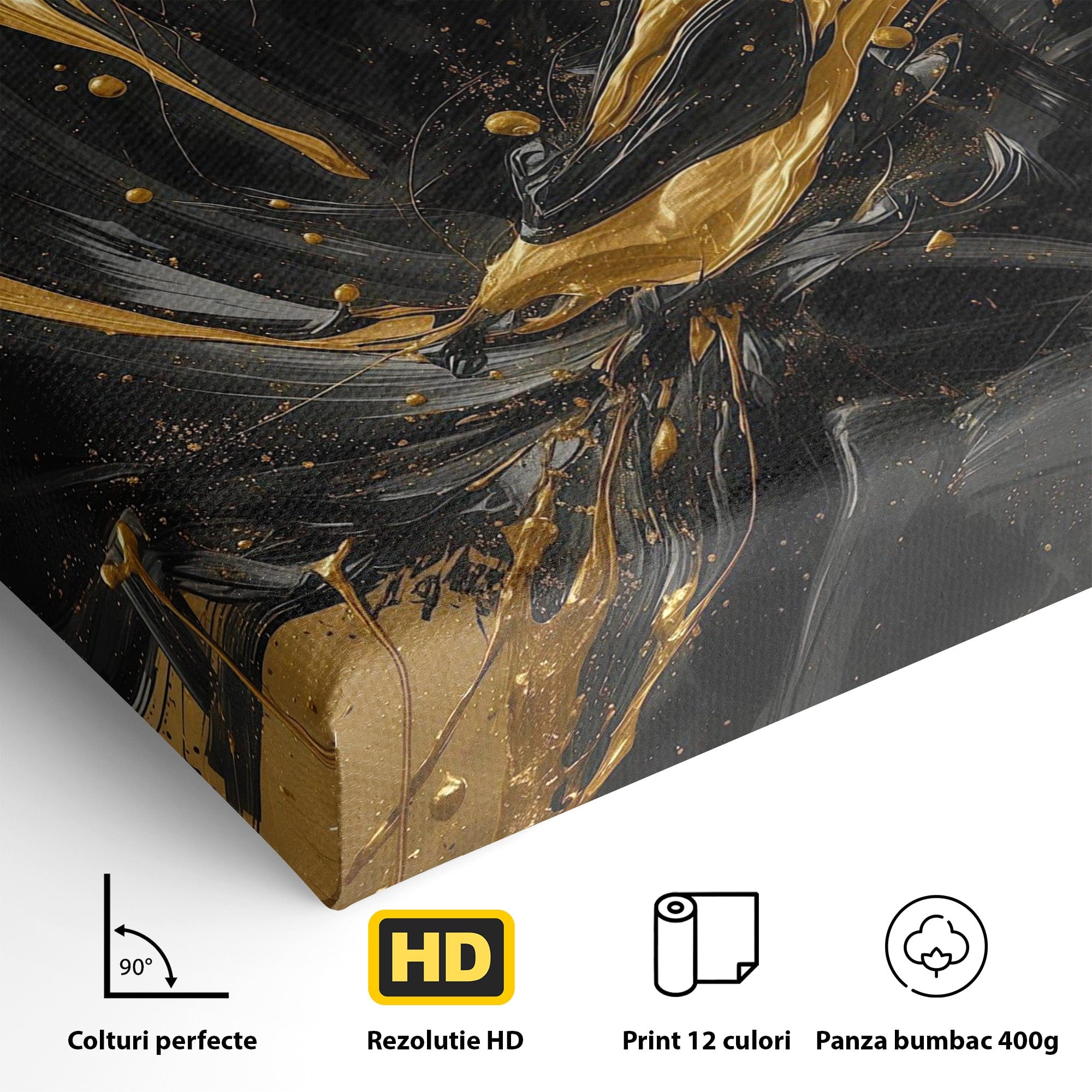 Tablou Canvas Premium LuxCanva® PI1173, Silueta Aurie, Podium, Abstract, Arta Moderna, Eleganta, Living, Culori Vibrante