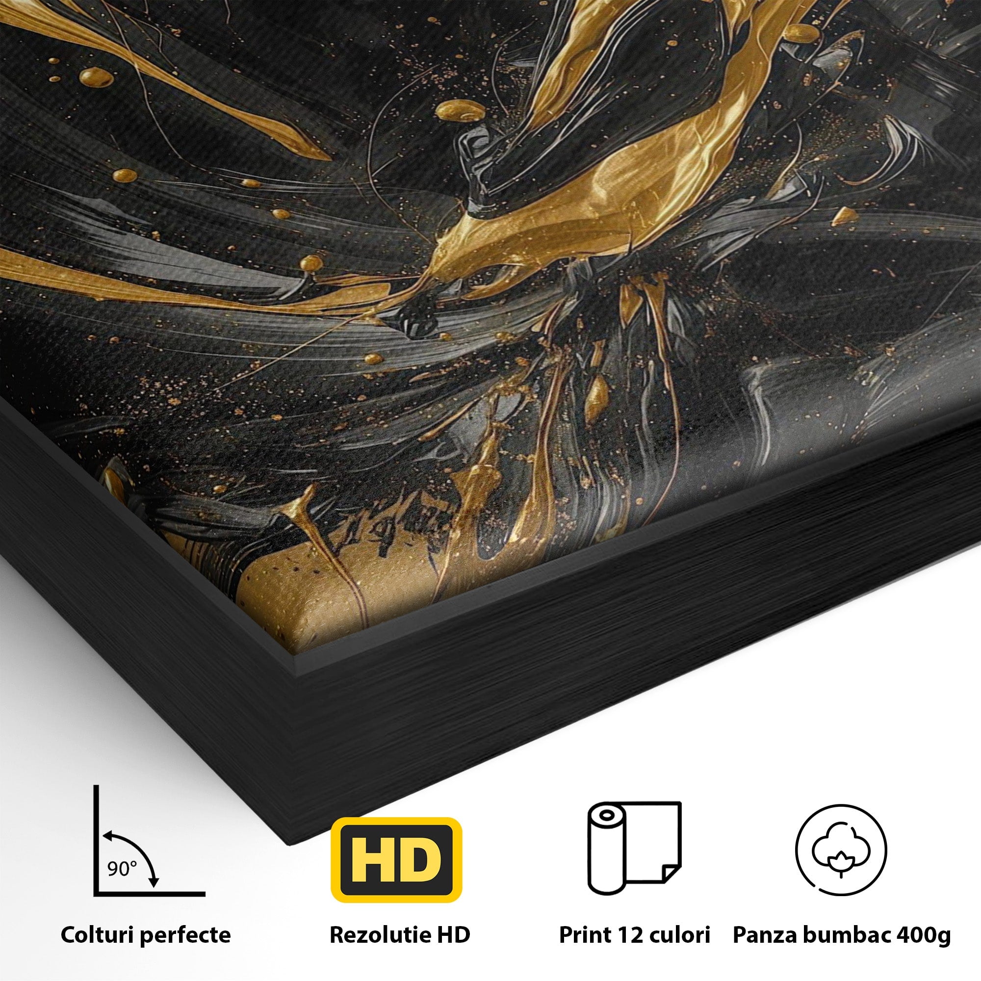Tablou Canvas Premium LuxCanva® PI1173, Silueta Aurie, Podium, Abstract, Arta Moderna, Eleganta, Living, Culori Vibrante